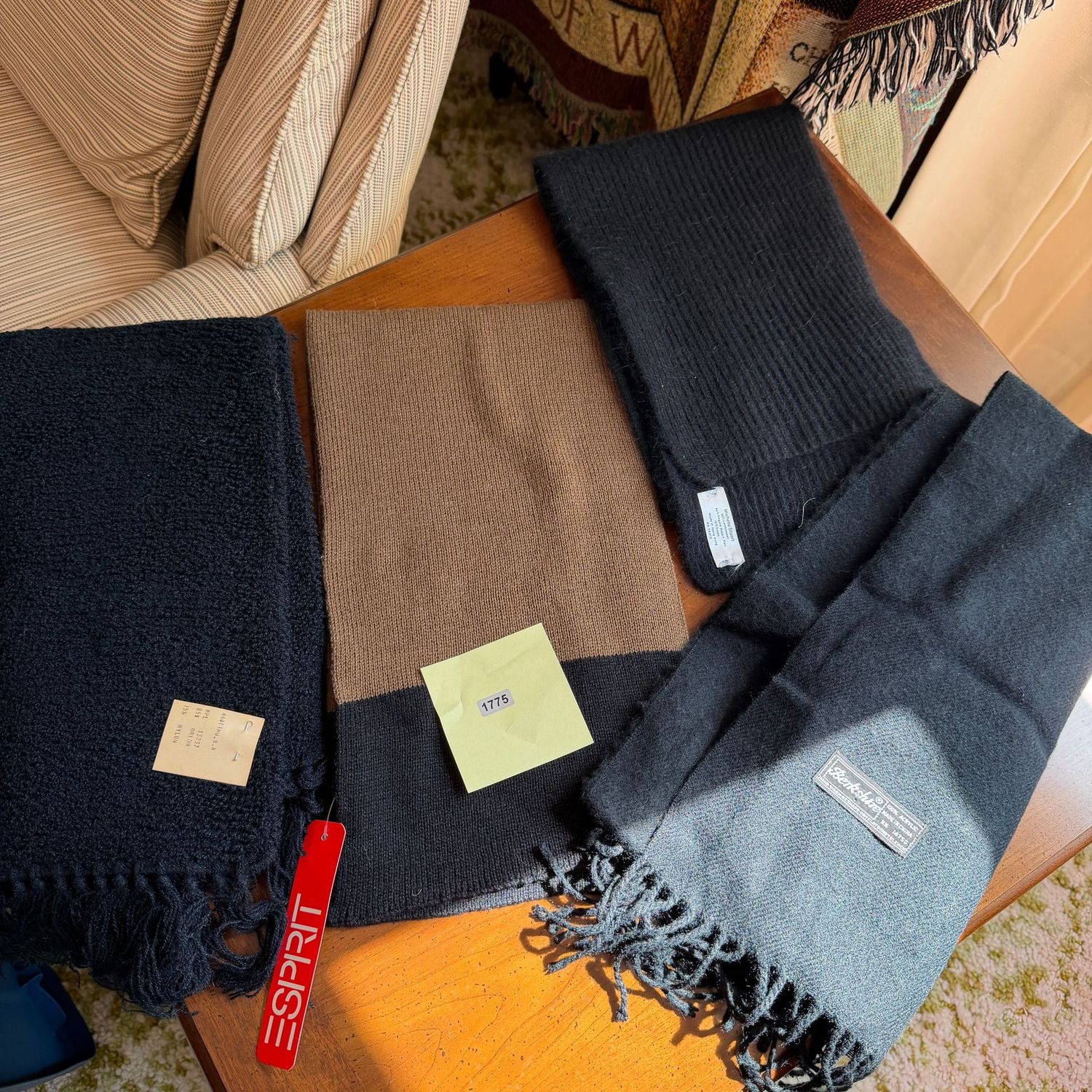 Group of black and brown knit scarves, S1775 Group of black and brown knit scarves, S1775