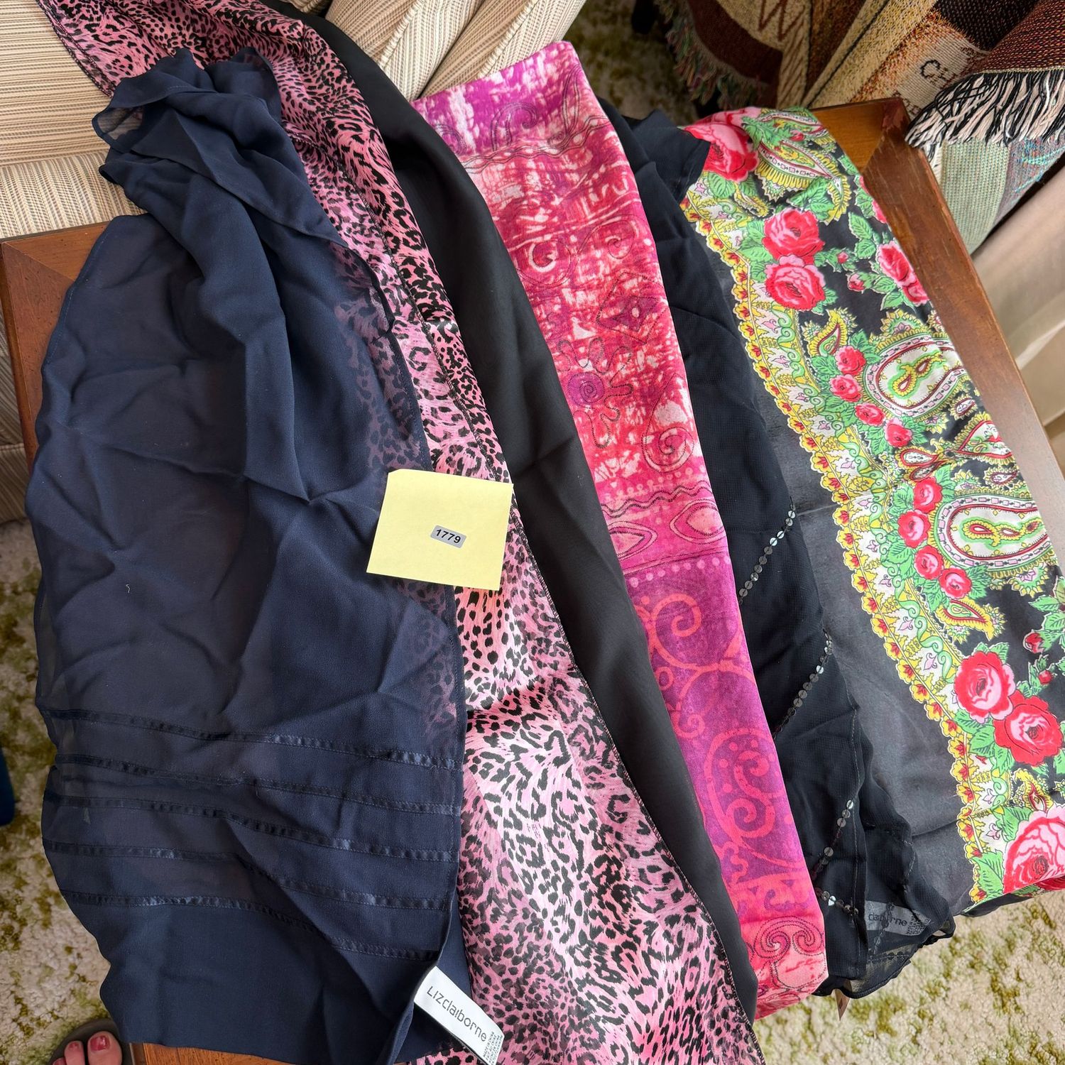 Group of dressy fashion scarves, some brightly-colored, S1779 Group of dressy fashion scarves, some brightly-colored, S1779