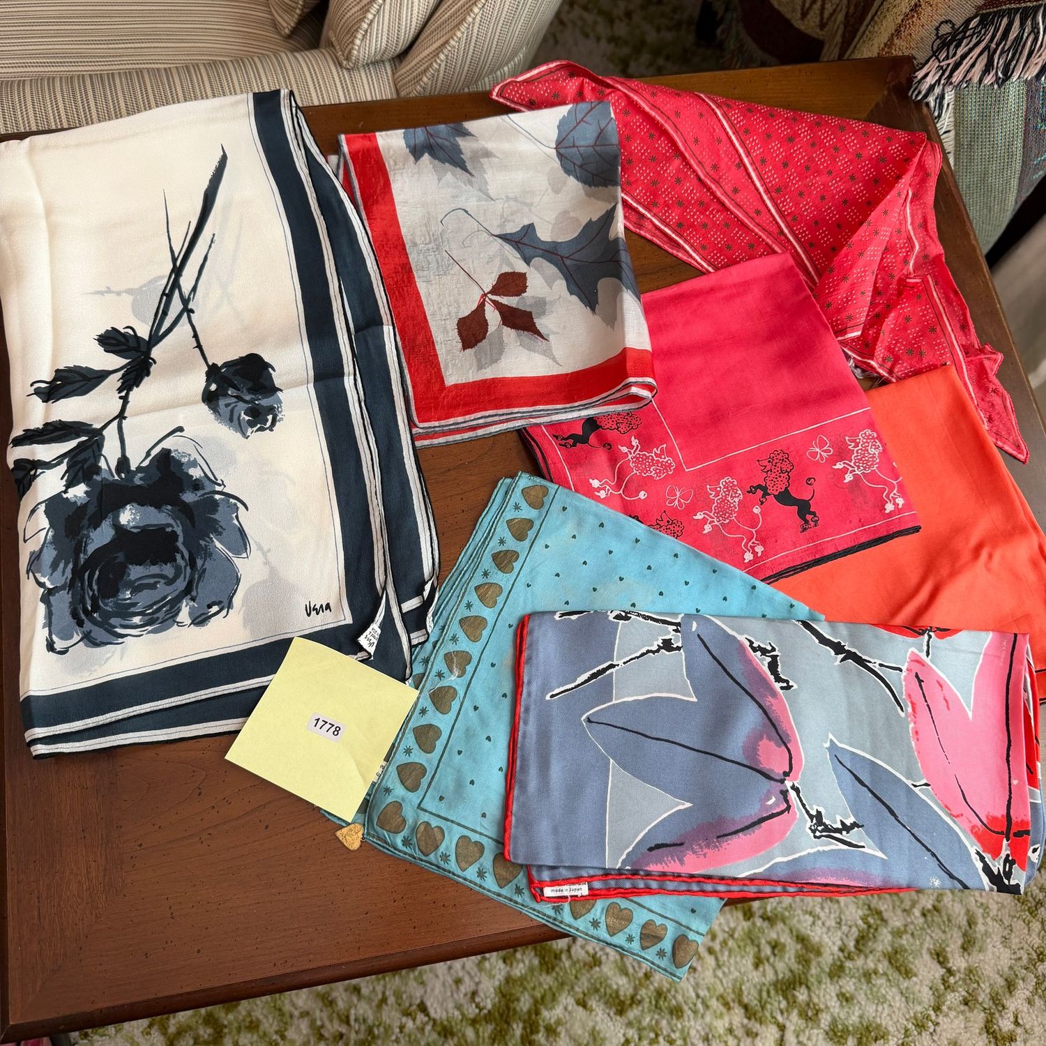 Group of vintage Vera silk neck scarves, variety of styles and sizes, S1778 Group of vintage Vera silk neck scarves, variety of styles and sizes, S1778