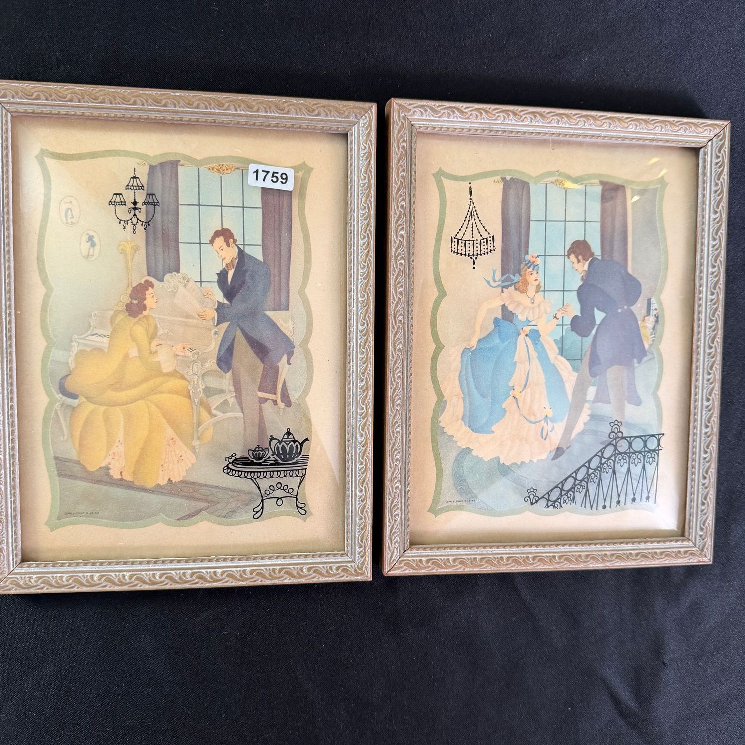 Pair of Colef courtship silhouette prints, 5x7, S1759 Pair of Colef courtship silhouette prints, 5x7, S1759