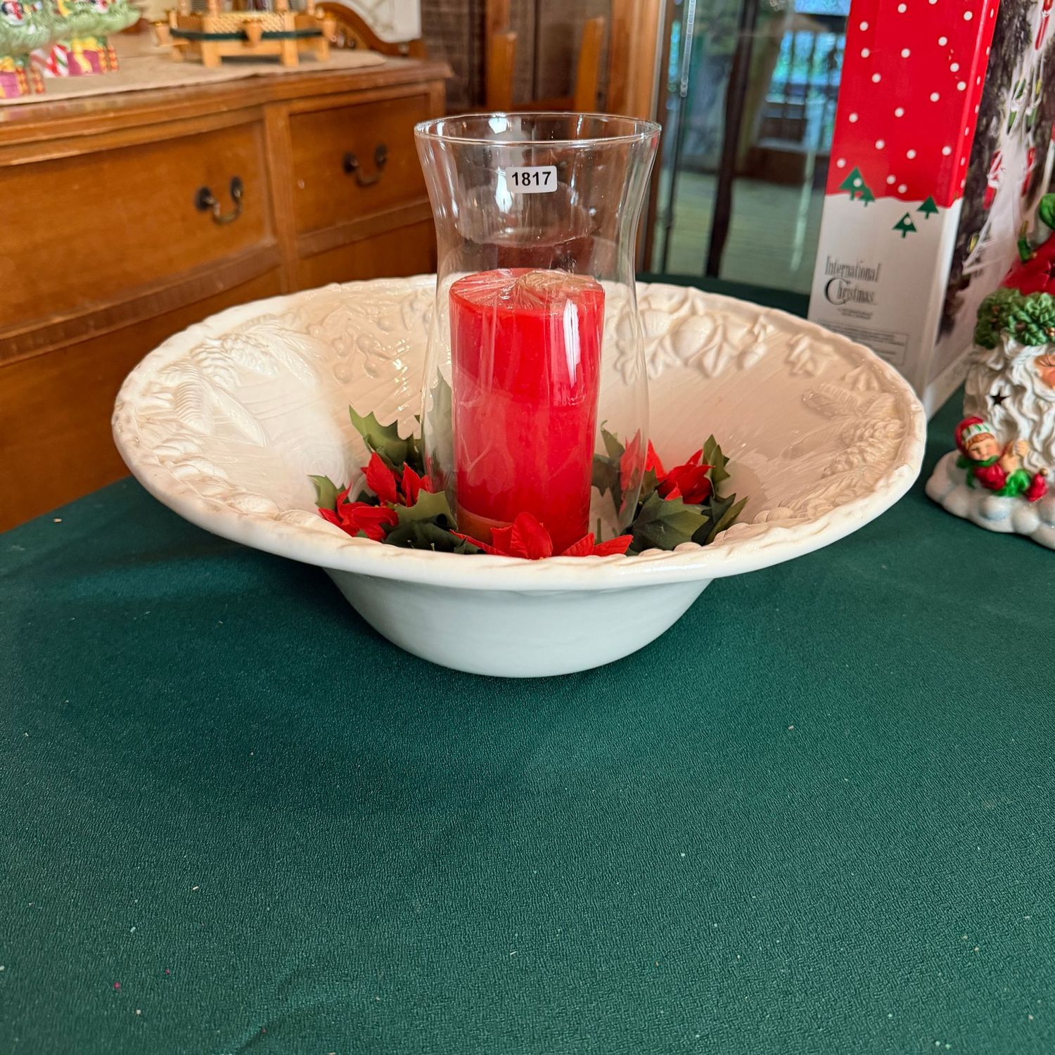 Large ivory centerpiece bowl with candle, 14 Large ivory centerpiece bowl with candle, 14"W, S1817