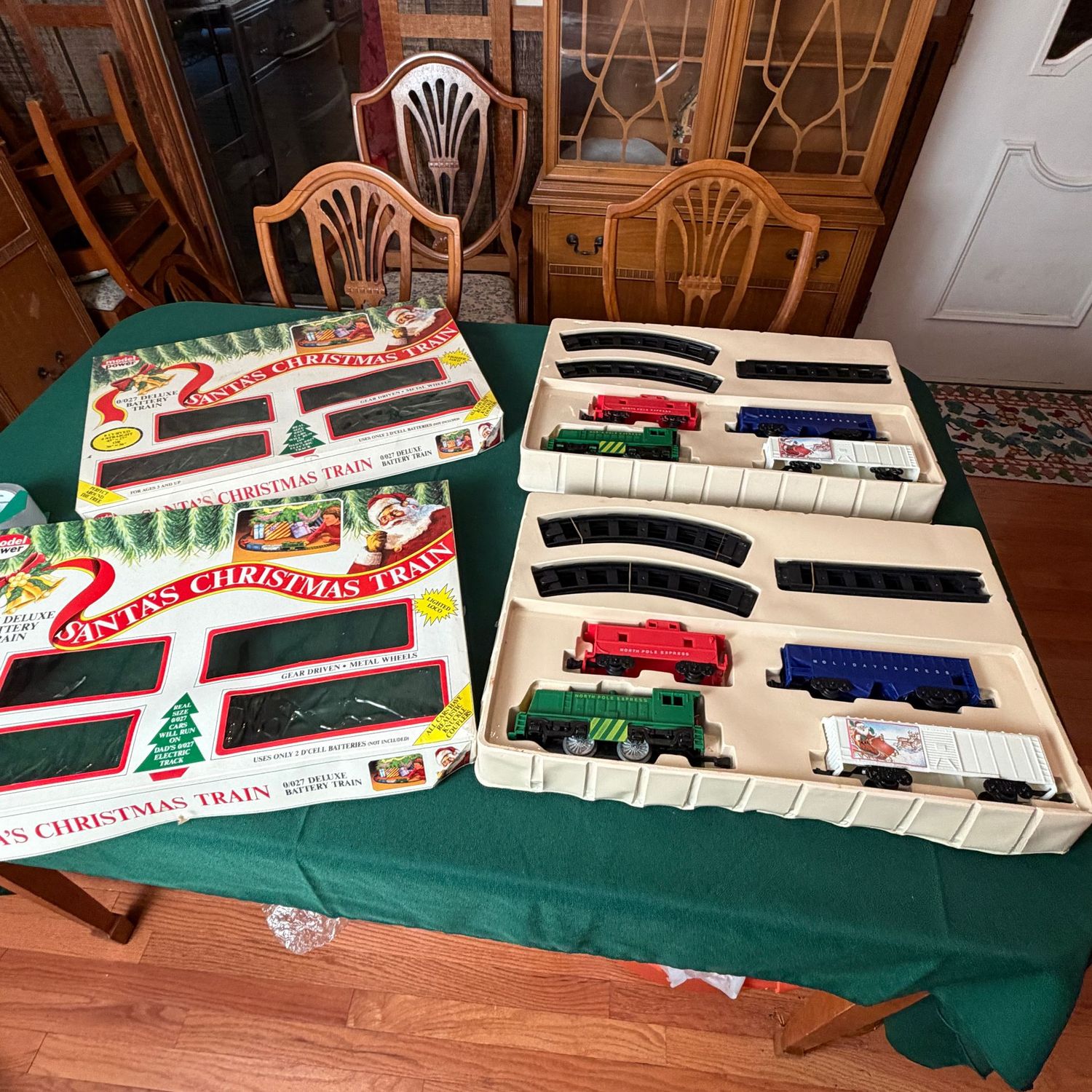 Two boxes, Santa's Christmas Train, O size, perfect to wrap around a tree, boxes show some wear Two boxes, Santa's Christmas Train, O size, perfect to wrap around a tree, boxes show some wear
