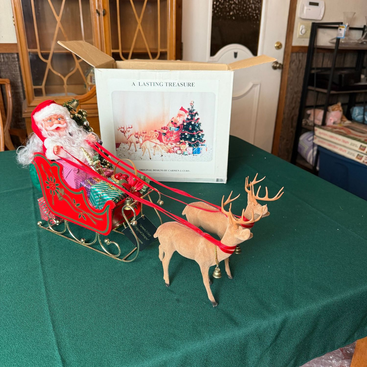 Vintage Carmen Cury Santa with Reindeer, 20 Vintage Carmen Cury Santa with Reindeer, 20"L, S1859