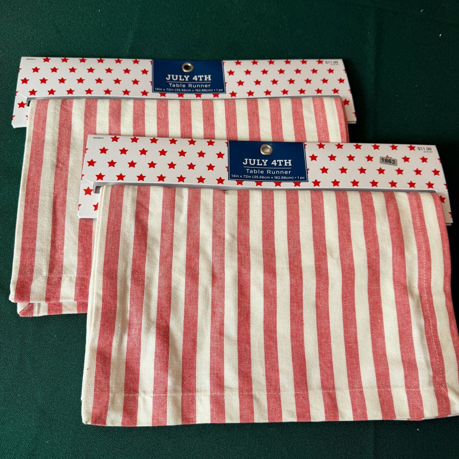 July 4th table runners, 14" x 72", could be used as a Rustic Holiday decoration, S1863