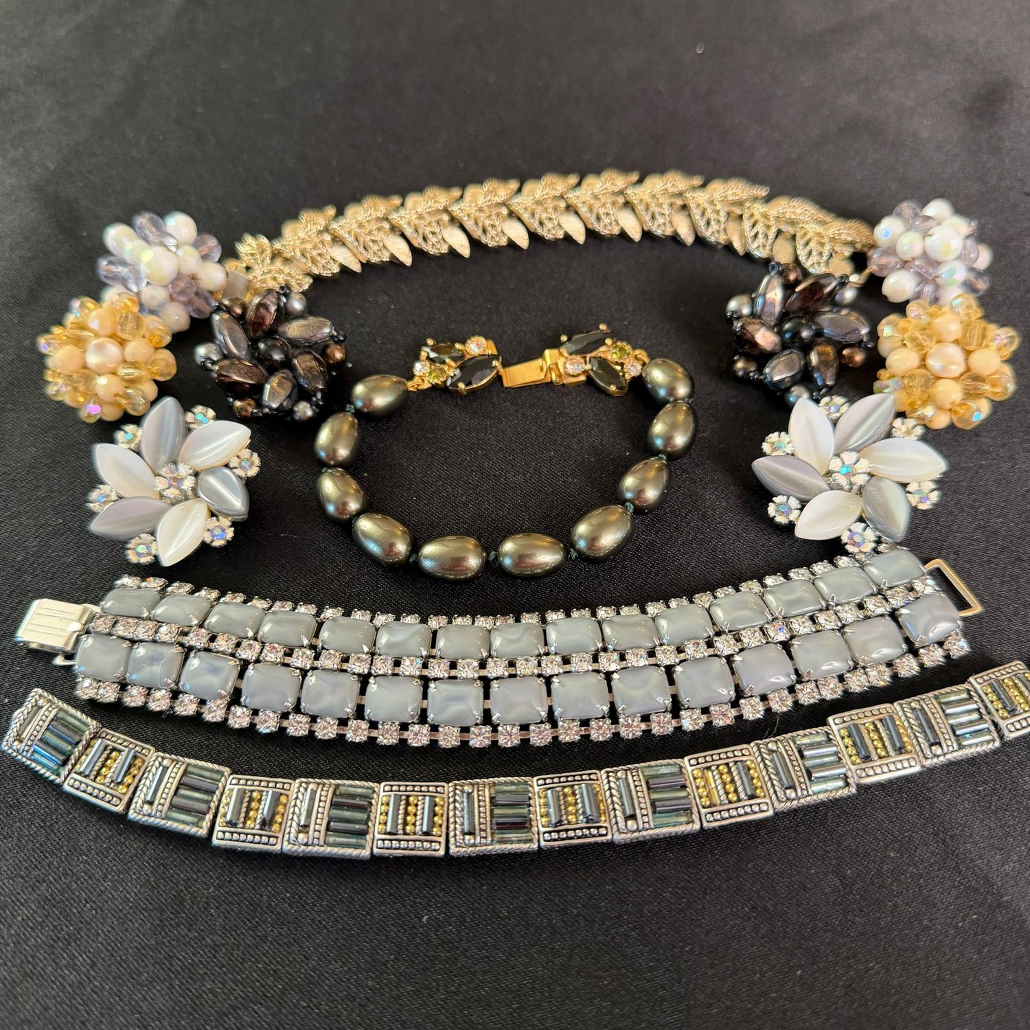 Jewelry Lot R0280 Lisner bracelet and earrings,  Monet, W. German cluster earrings