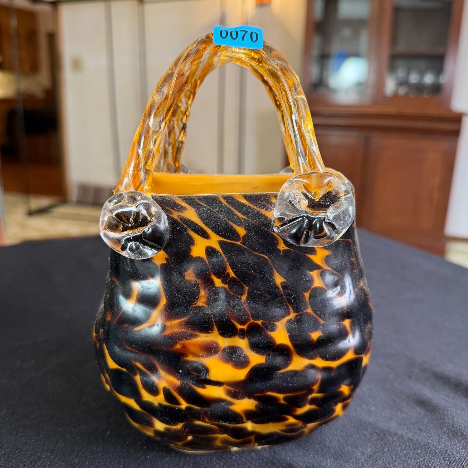 Art glass tortoiseshell purse, Murano-style, 7 Art glass tortoiseshell purse, Murano-style, 7"H, B0070