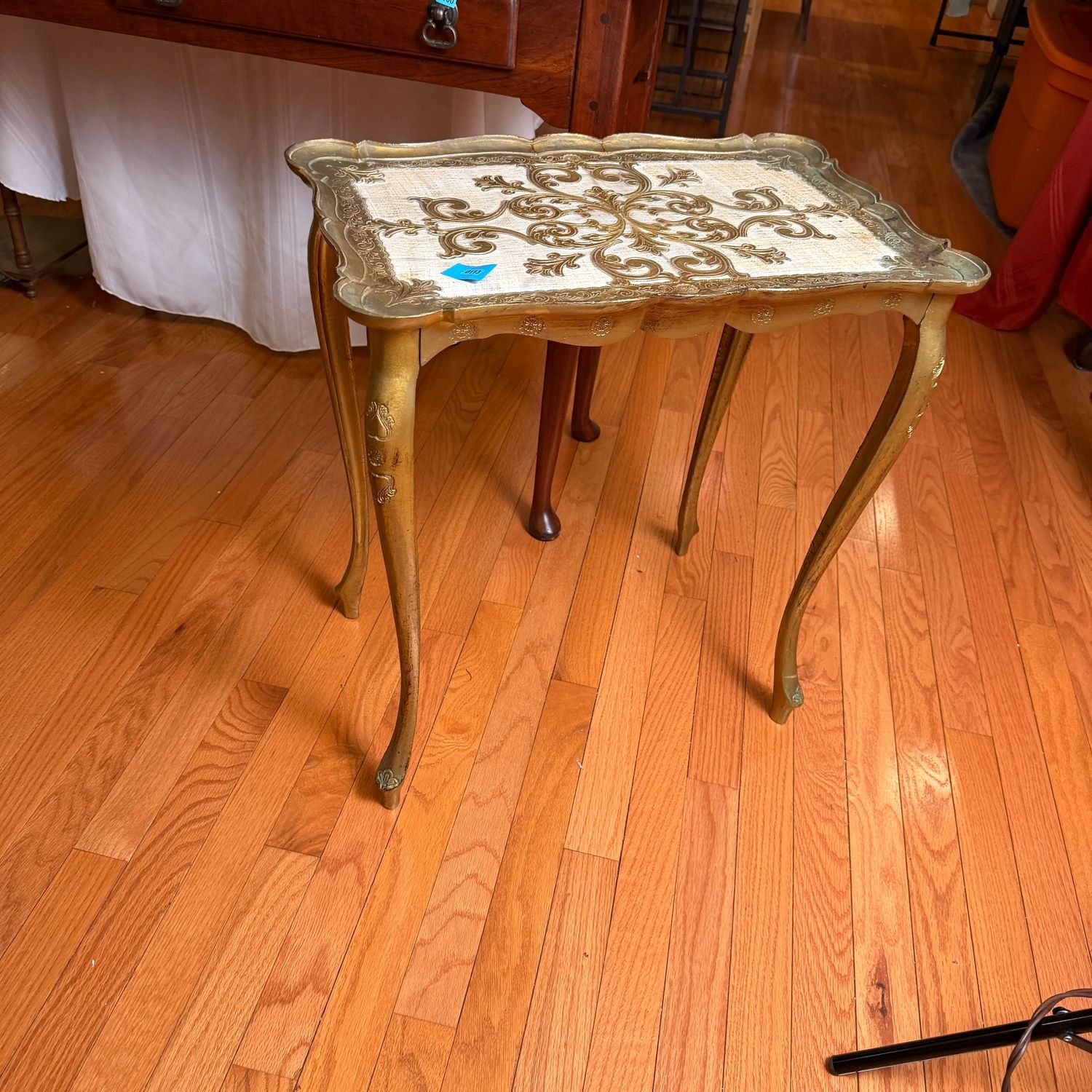 Vintage Italian Florentine plastic table, 20 Vintage Italian Florentine plastic table, 20"W x 11"D x 23"H, B0113