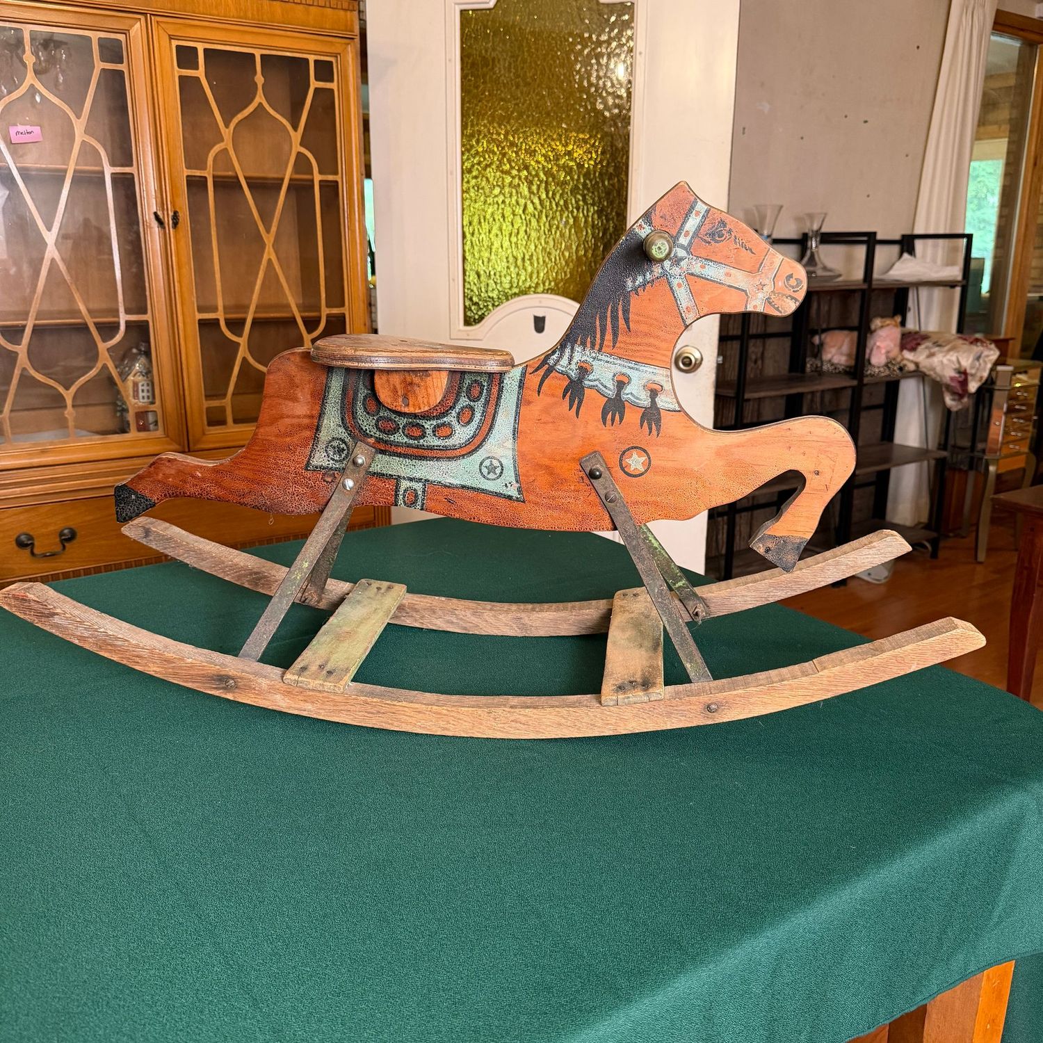 Mengel Play Things rocking horse, ca 1930, still beautifully decorated, great for display, 20 Mengel Play Things rocking horse, ca 1930, still beautifully decorated, great for display, 20"H x 34"L, B0133