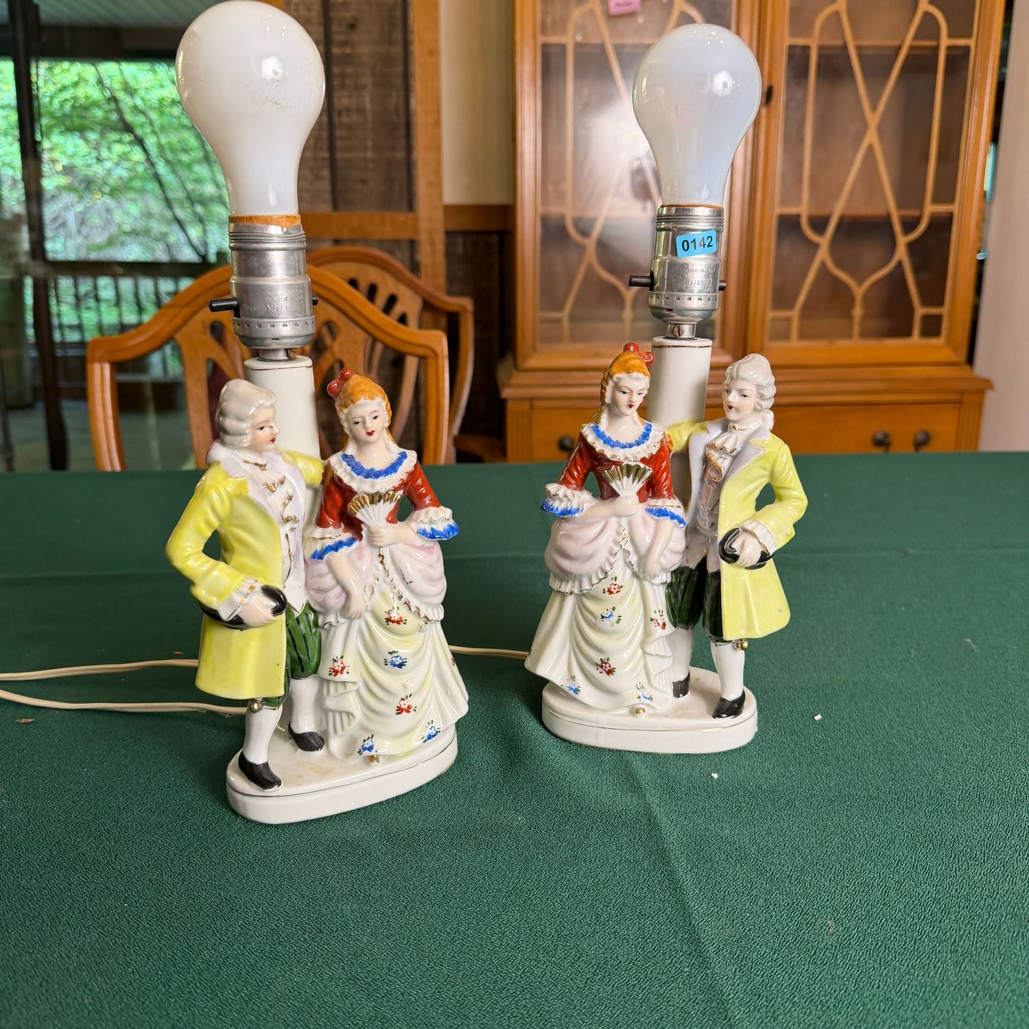 Pair of porcelain Colonial courting lamps, 14 Pair of porcelain Colonial courting lamps, 14"H, B0142