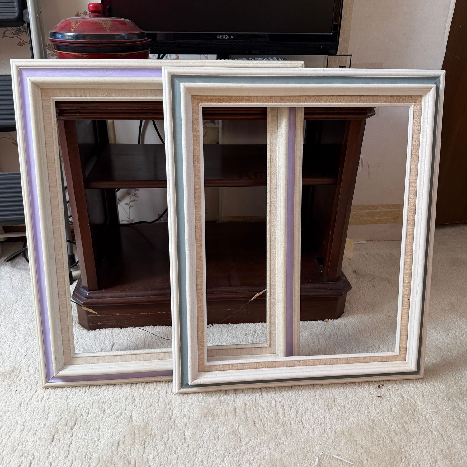 Pair of large vintage-style wood frames, will fit artwork approx. 19 Pair of large vintage-style wood frames, will fit artwork approx. 19" x 15"