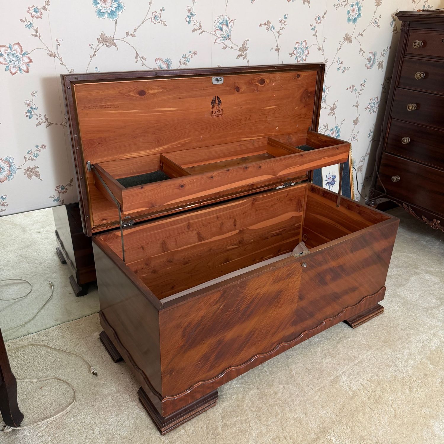 Lane cedar chest with attached drawer, overall in very nice condition (This item is upstairs) 17 Lane cedar chest with attached drawer, overall in very nice condition (This item is upstairs) 17"H x 40"L x 19"D