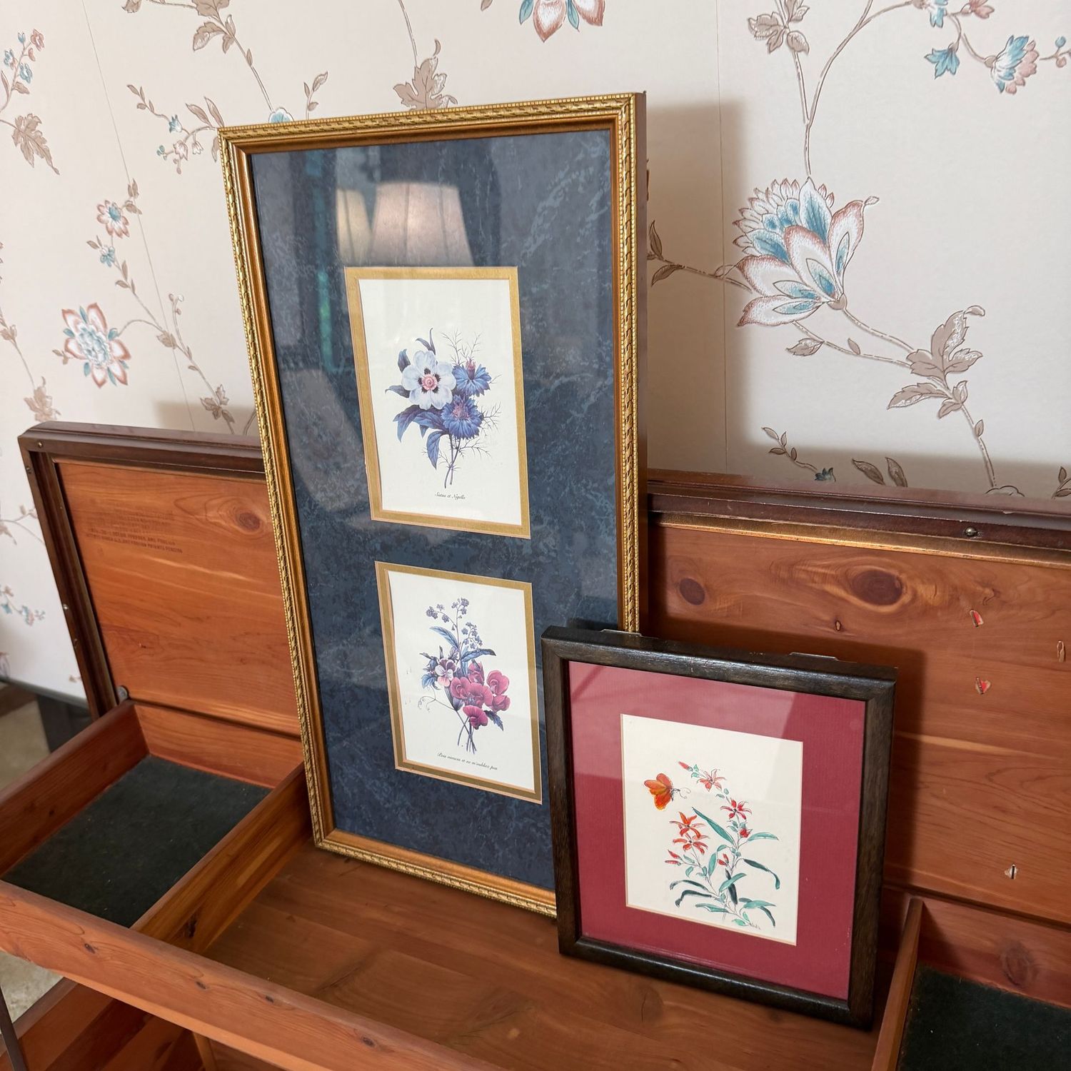 Two framed florals, the largest is 19 Two framed florals, the largest is 19" x 11"