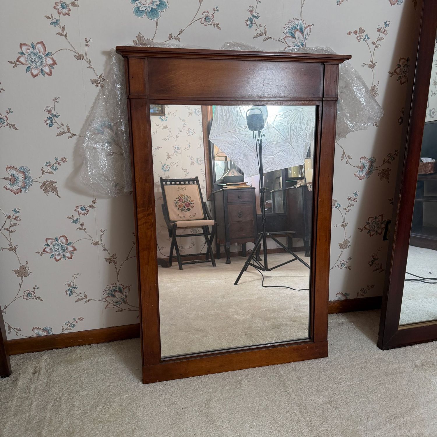 Solid wood hall mirror, 39 Solid wood hall mirror, 39"H x 22"W (This item is upstairs)