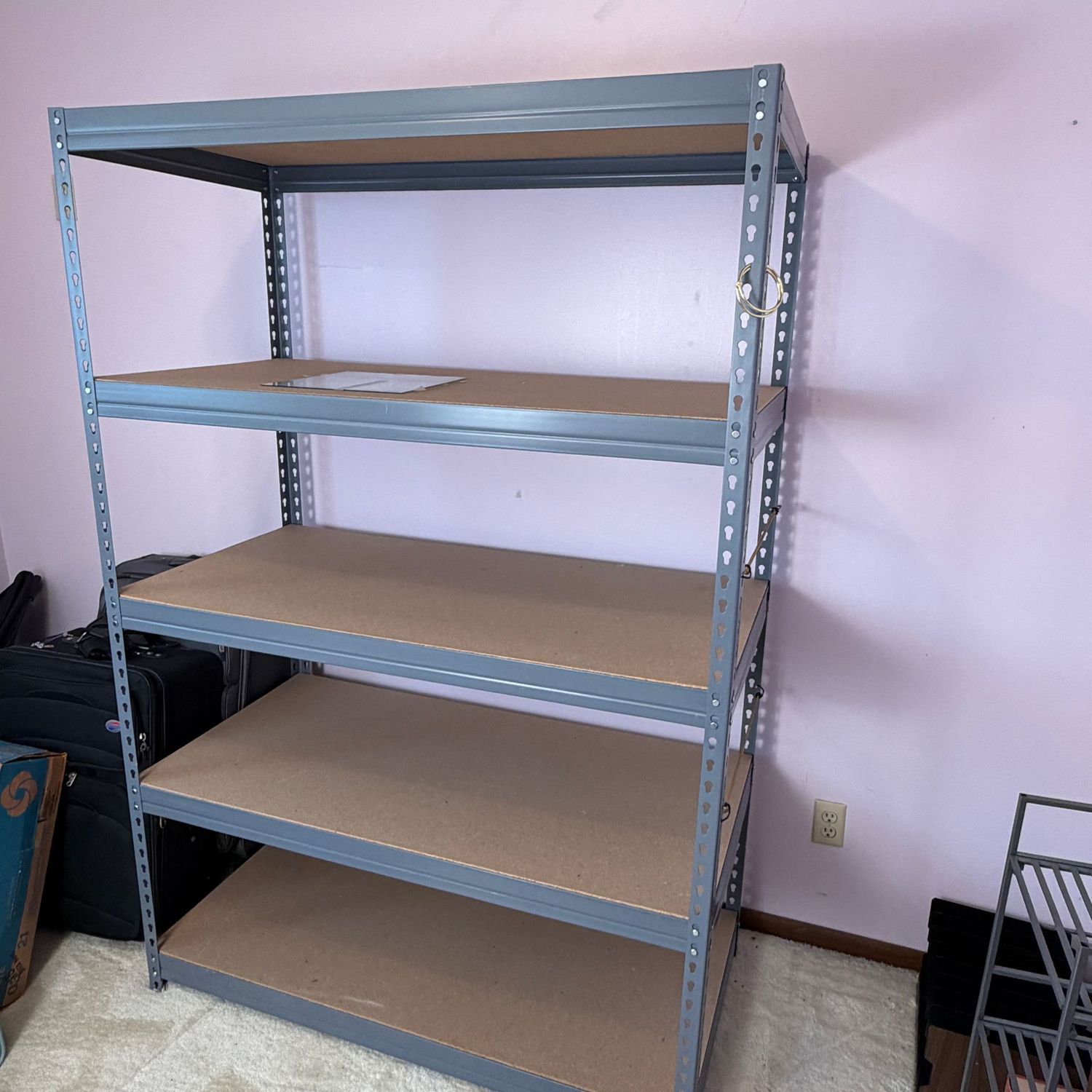 Tall steel 5-tier shelf, 68"H x 46"W x 24"D (This item is heavy, upstairs, and will need disassembly)