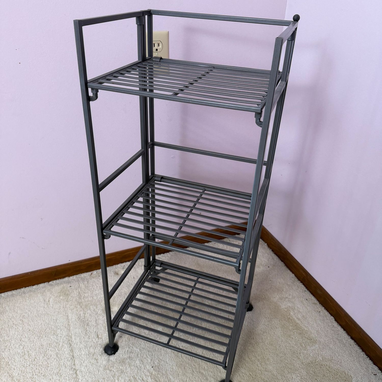 Grey metal stand, shelf, 32 Grey metal stand, shelf, 32"H x 13"W x 12"D