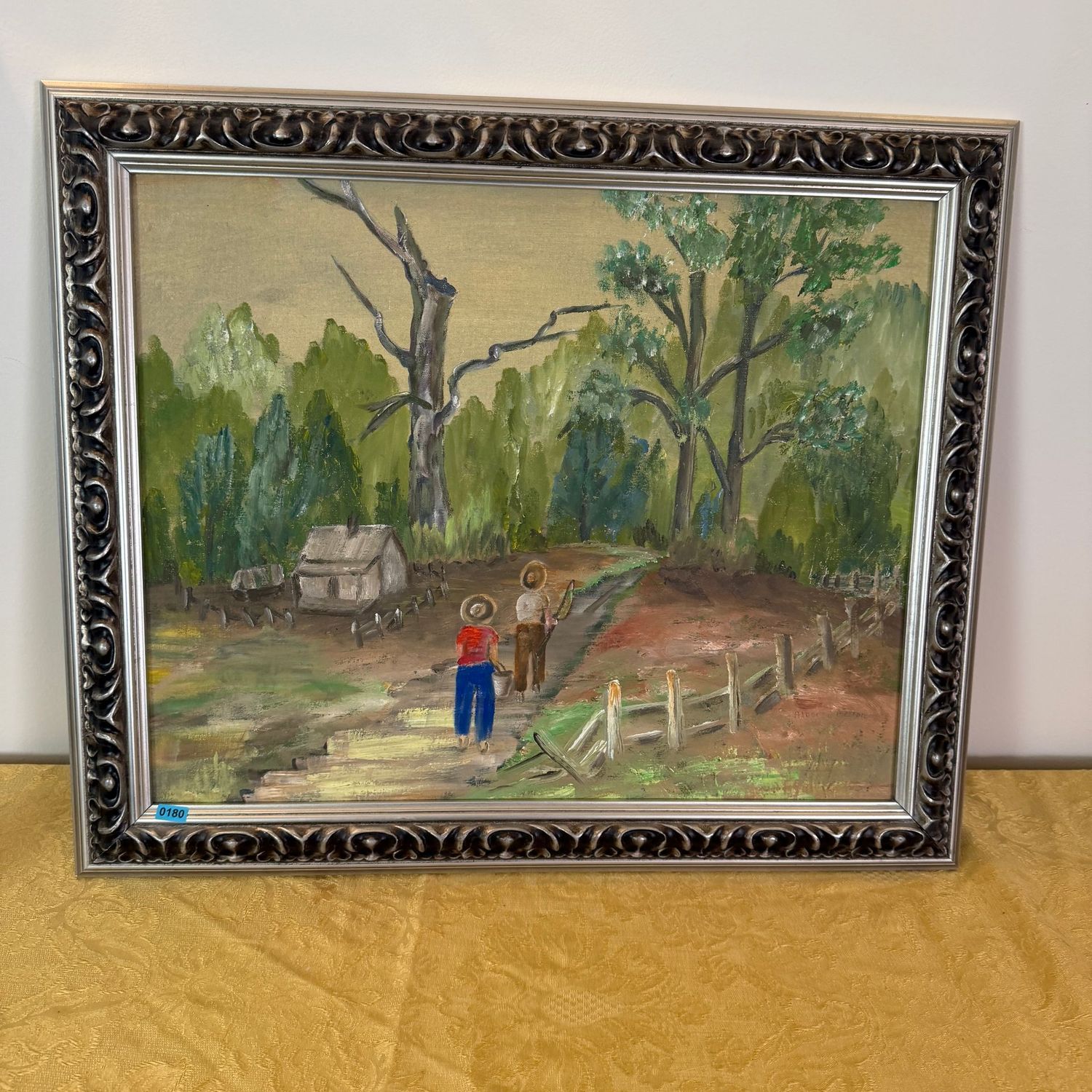 Original landscape painting by Alberta Melton, walking the pathway to go fishing, B0180, 21 Original landscape painting by Alberta Melton, walking the pathway to go fishing, B0180, 21" x 23"