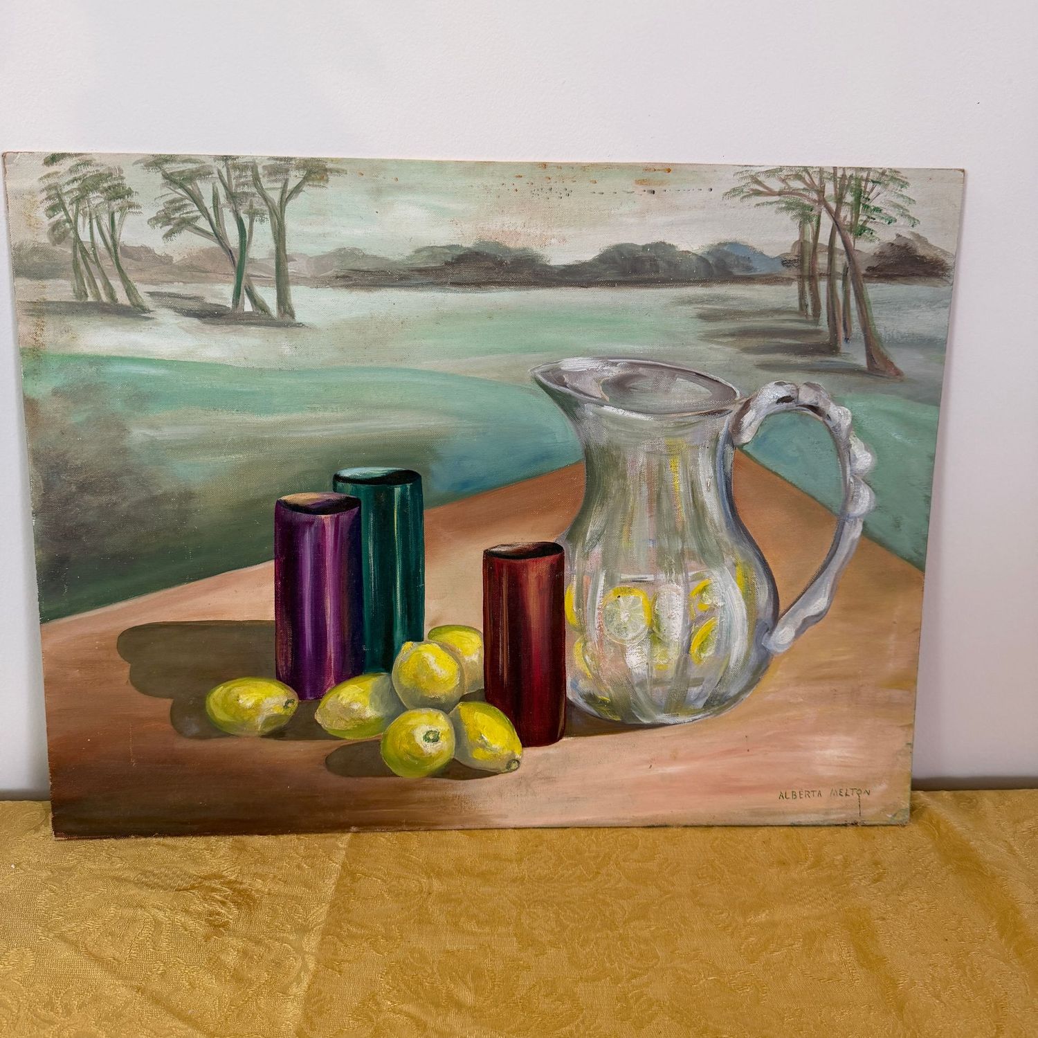 Original southern landscape painting by Alberta Melton, sipping cool lemonade in iodized tumblers, 17 Original southern landscape painting by Alberta Melton, sipping cool lemonade in iodized tumblers, 17" x 24"