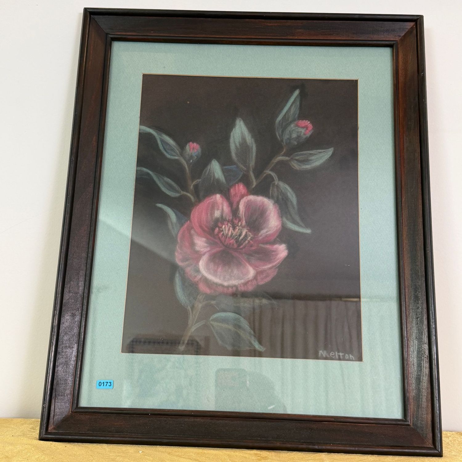 Original drawing of pink peonies by Alberta Melton, appears to be in chalk, nicely framed, B0173, 22 Original drawing of pink peonies by Alberta Melton, appears to be in chalk, nicely framed, B0173, 22" x 18"