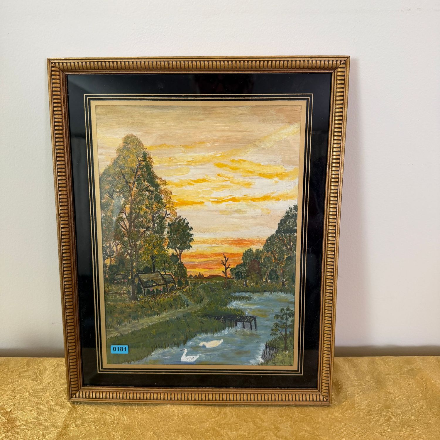 Southern sunset landscape, appears to be an original acrylic, under glass, unsigned, B0181, 15 Southern sunset landscape, appears to be an original acrylic, under glass, unsigned, B0181, 15" x 11"