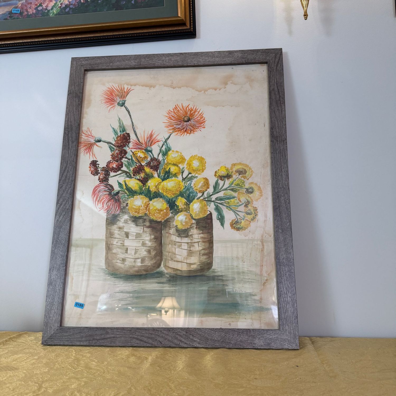 Large original watercolor by Alberta Melton, some foxing around the border, still lovely & could benefit from matting, B0185, 26 Large original watercolor by Alberta Melton, some foxing around the border, still lovely & could benefit from matting, B0185, 26" x 20"