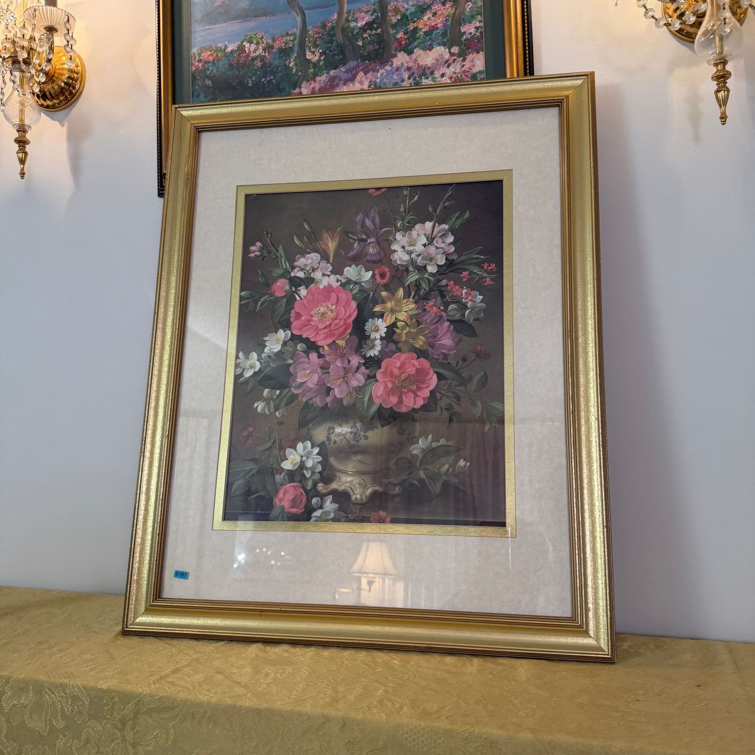 Oversized print, Blossom, Iris and Peonies, floral art print by Albert Williams, nicely framed, minor hairline top left corner, B0187, 30 Oversized print, Blossom, Iris and Peonies, floral art print by Albert Williams, nicely framed, minor hairline top left corner, B0187, 30" x 25"
