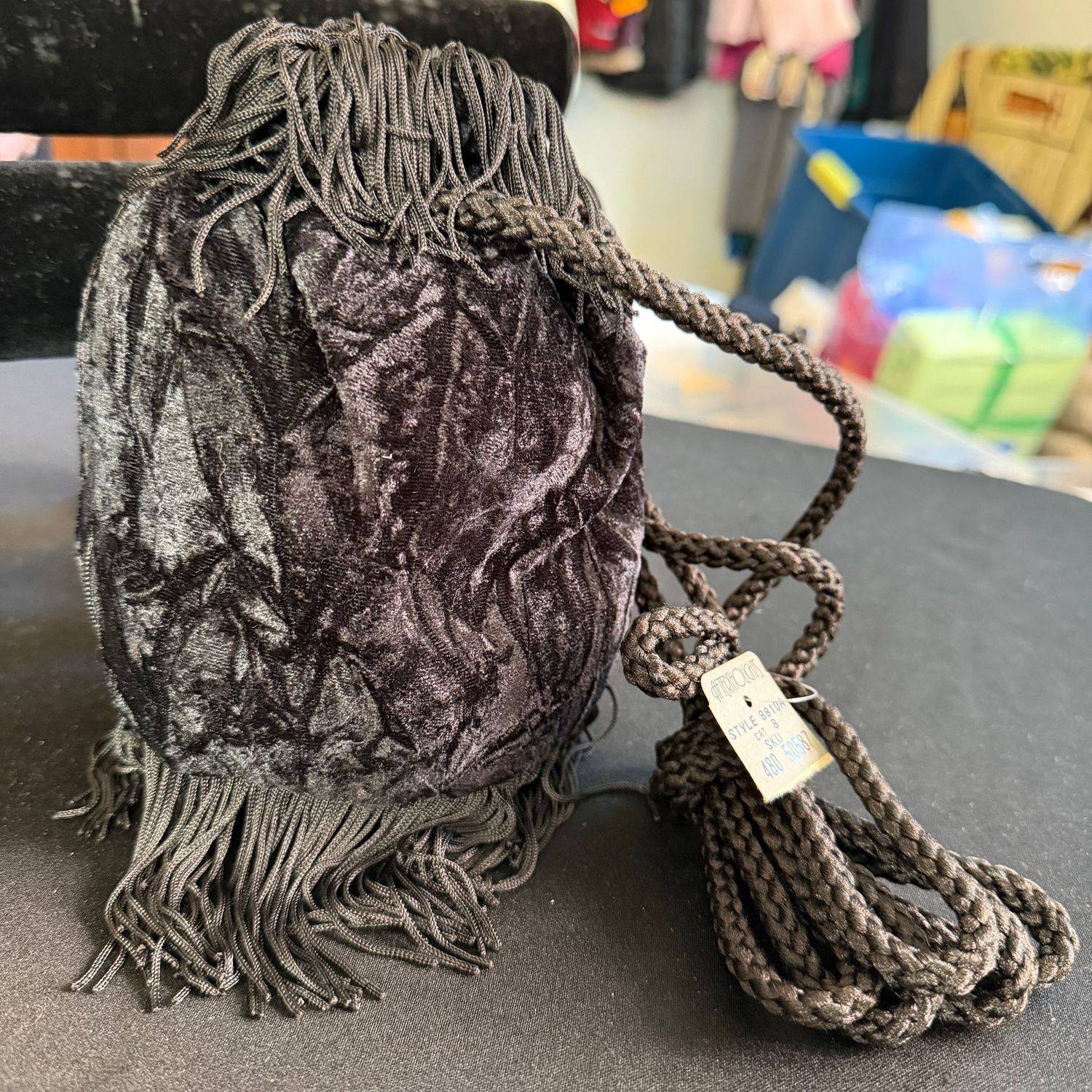 Afterthoughts crushed velvet drawstring fringed evening bag purse, 6 Afterthoughts crushed velvet drawstring fringed evening bag purse, 6", B0191