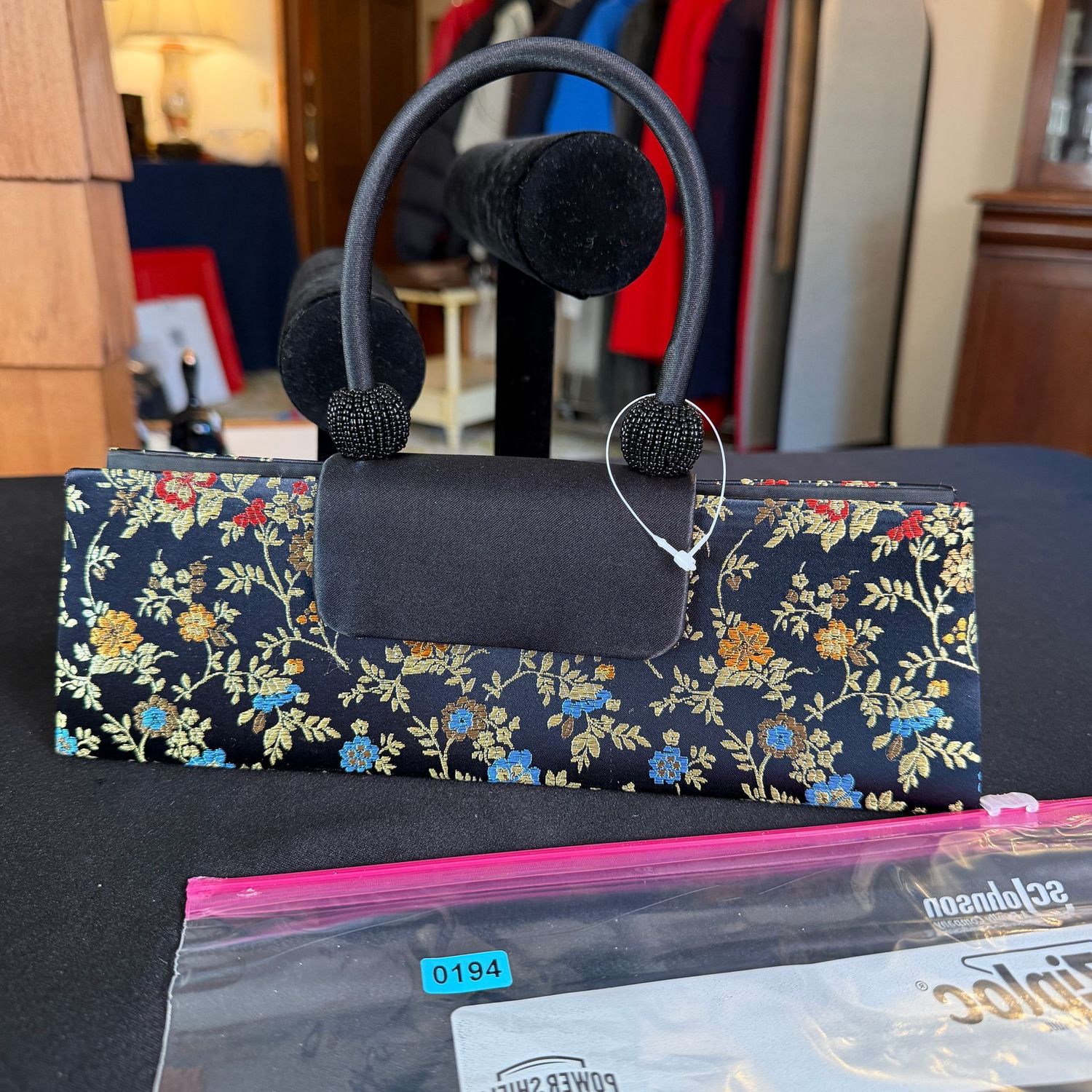 Embroidered floral satin evening bag purse, 10 Embroidered floral satin evening bag purse, 10", B0194