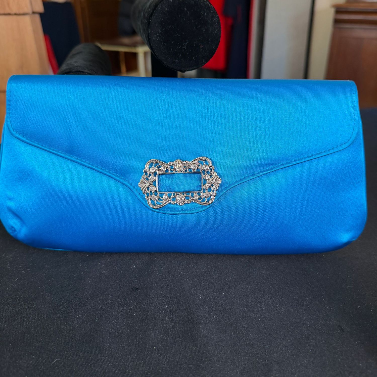 Blue satin evening bag, purse, minor spots, 11 Blue satin evening bag, purse, minor spots, 11"L, B0212