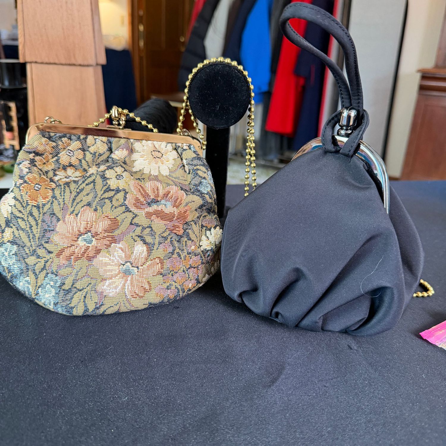 Floral and black evening bags purses, 7 Floral and black evening bags purses, 7", B0213
