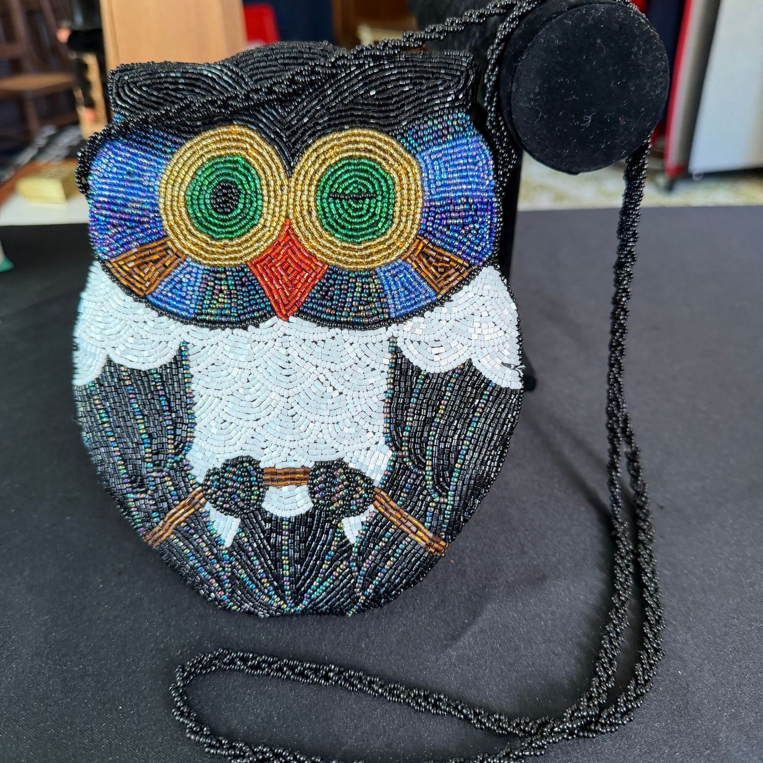 Winking owl slender beaded evening bag purse, B0215