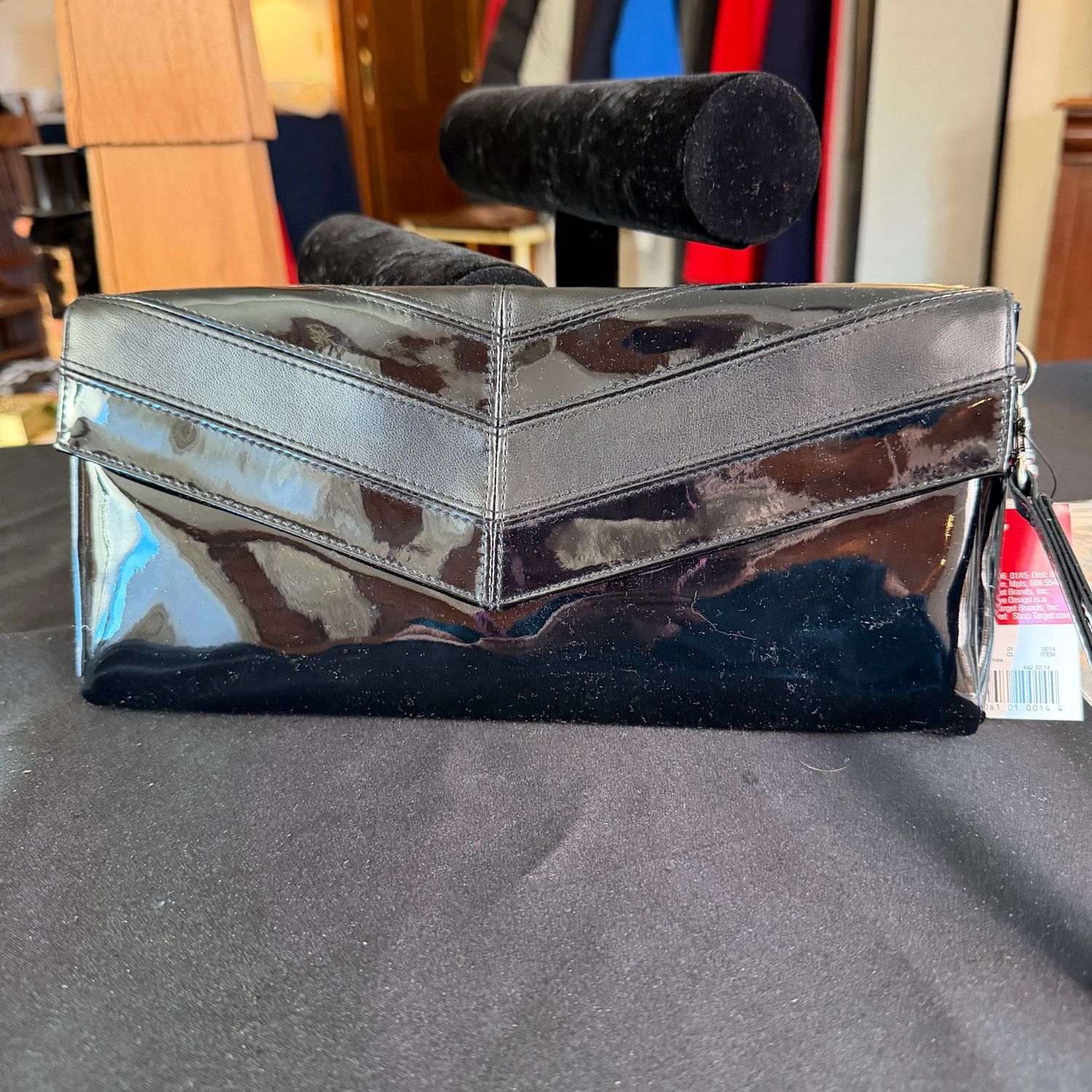 Black patent leather 11 Black patent leather 11"L evening bag purse, B0227