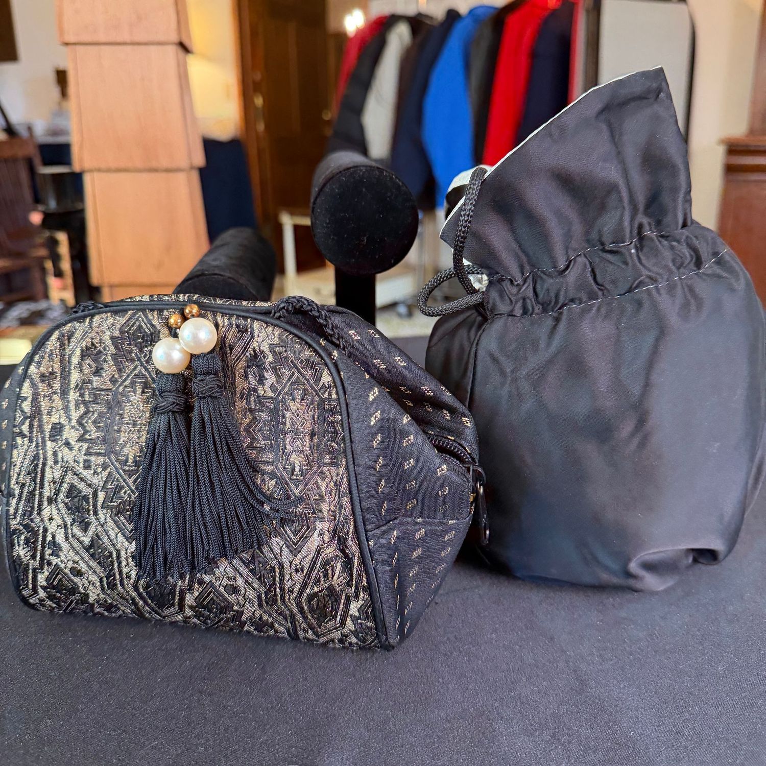 Soft cloth black evening bags, purses, 6-7 Soft cloth black evening bags, purses, 6-7", B0225