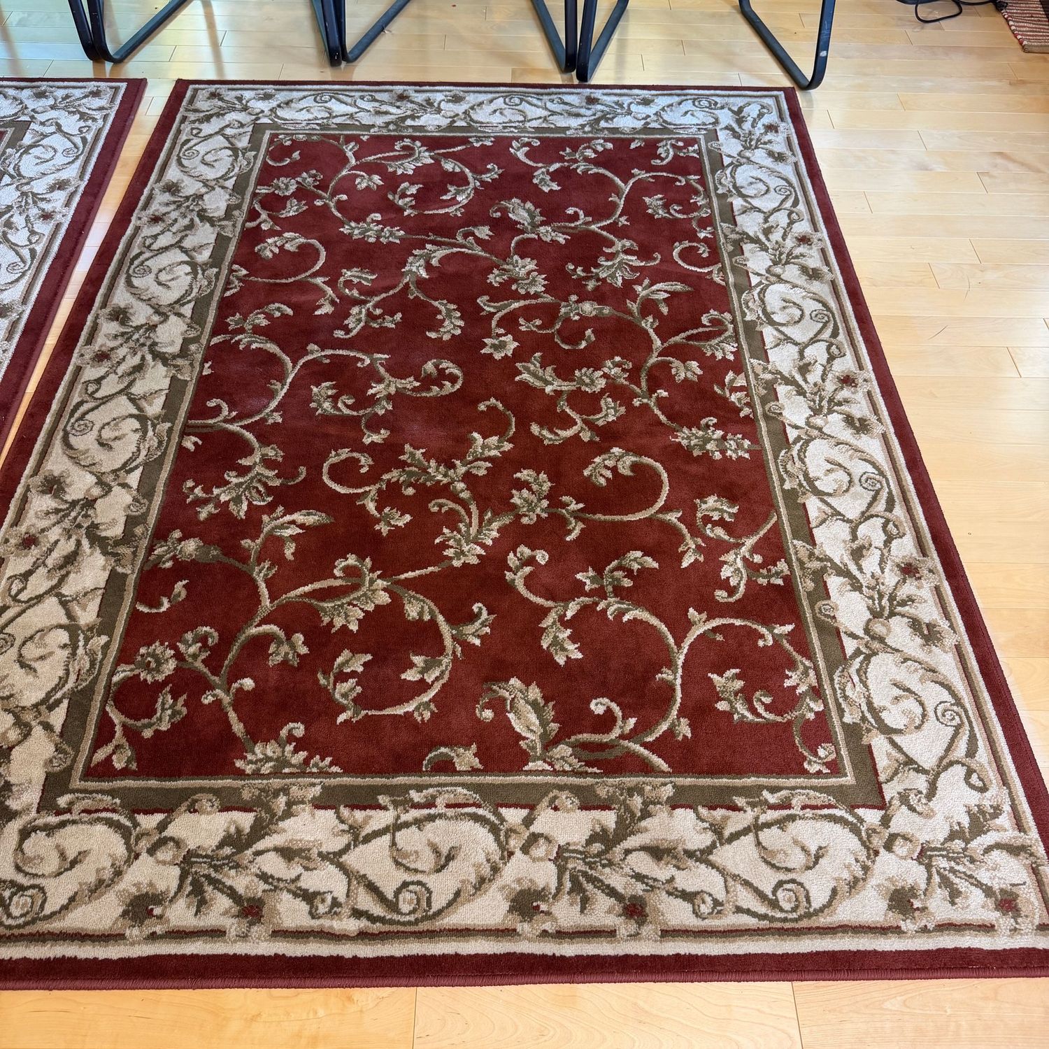 Maroon, ivory, and sage green Huntington Home 5'2 Maroon, ivory, and sage green Huntington Home 5'2" x 7'2" polypropylene area rug (R), mild wear, This item is upstairs