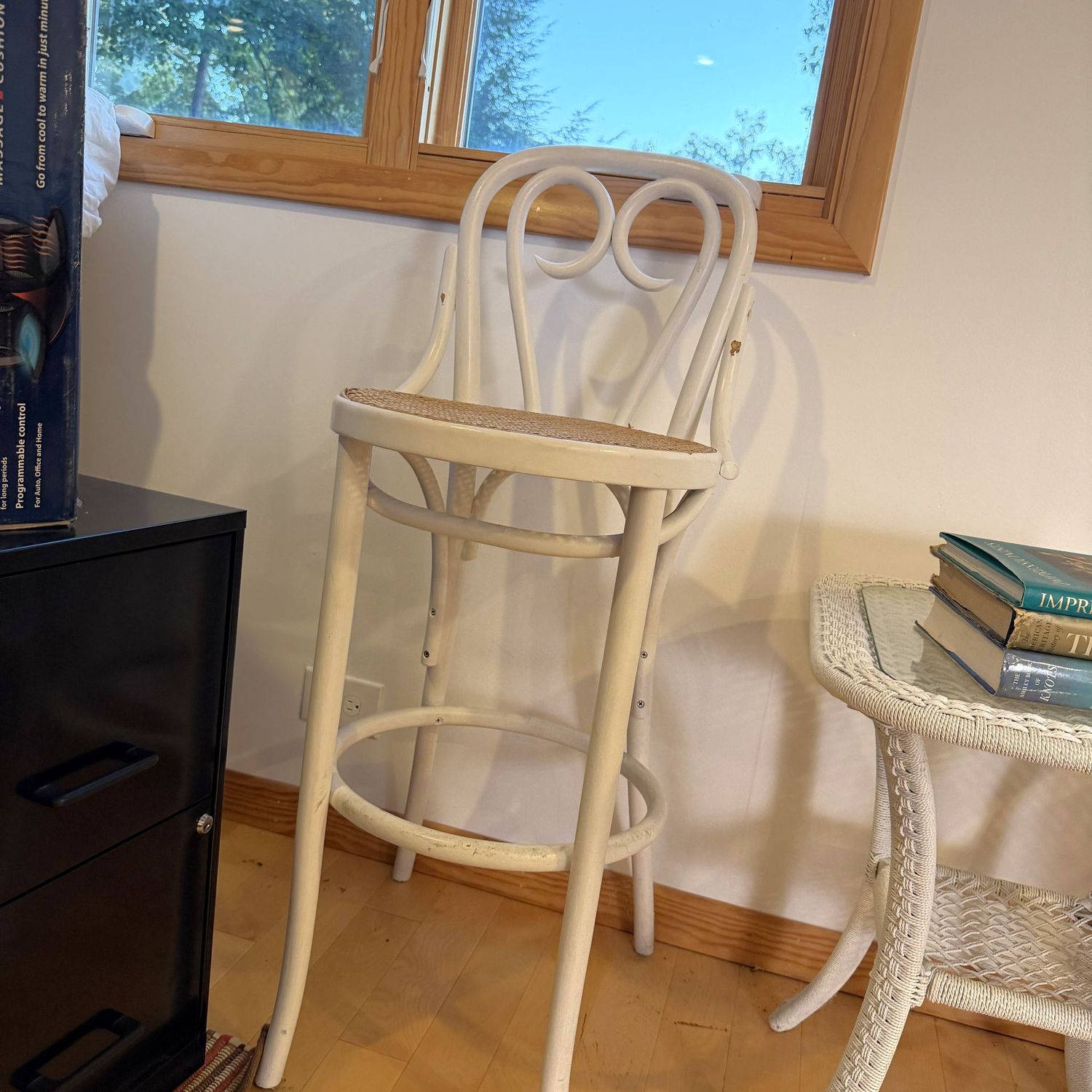 Tall bentwood stool with cane seat, 40 Tall bentwood stool with cane seat, 40"H x 19"W (This item is upstairs)