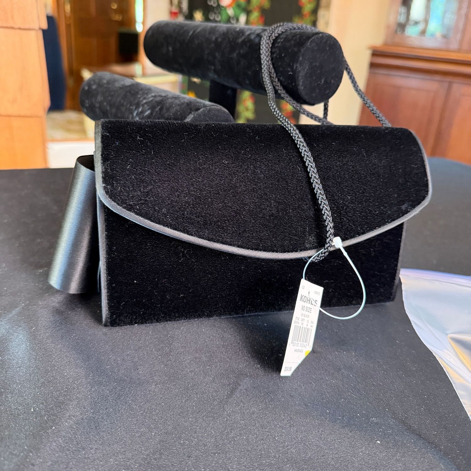 Black velvet evening bag purse, 8 Black velvet evening bag purse, 8"W, B0240