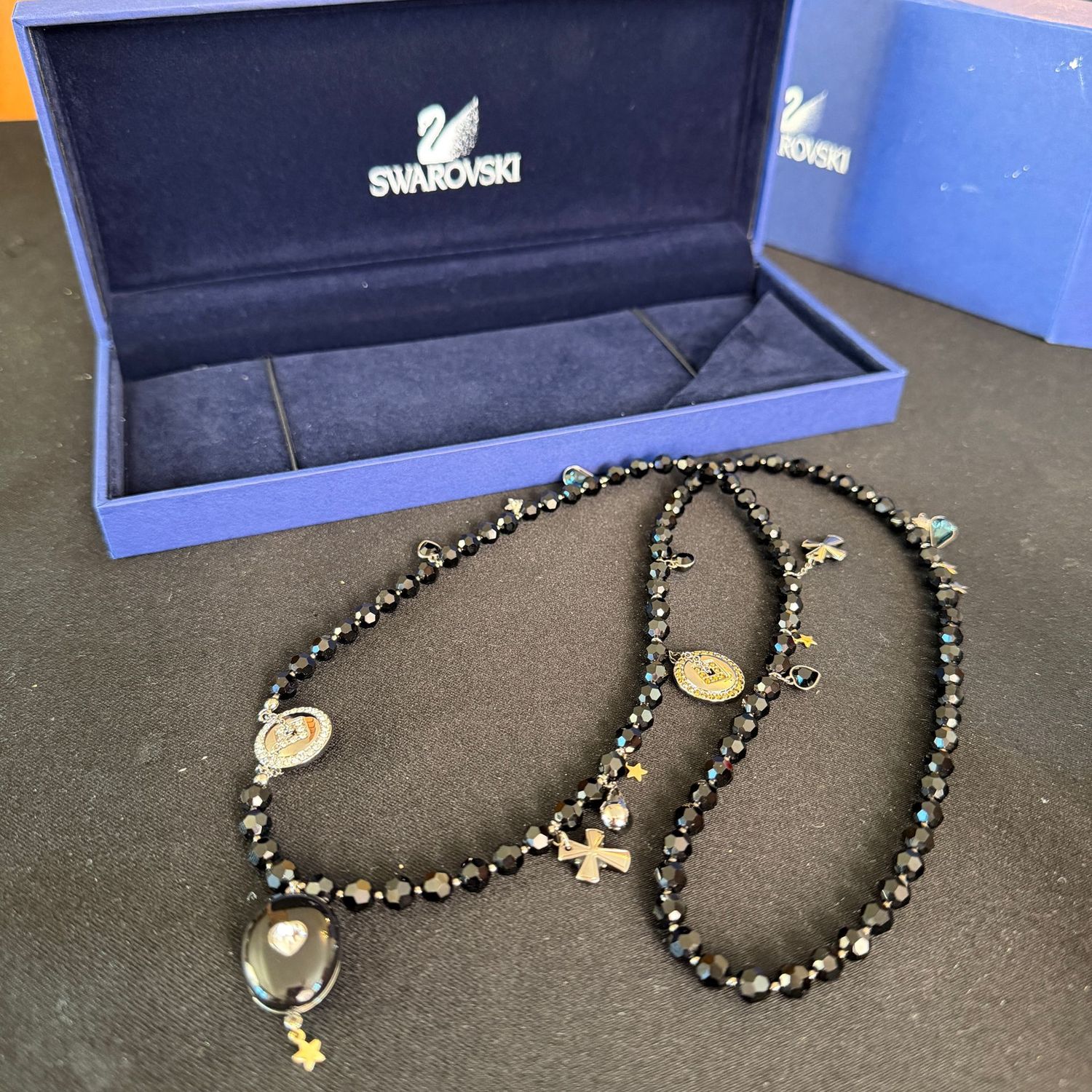 Jewelry lot R0383 Swarovski long magic locket necklace with charms Jewelry lot R0383 Swarovski long magic locket necklace with charms