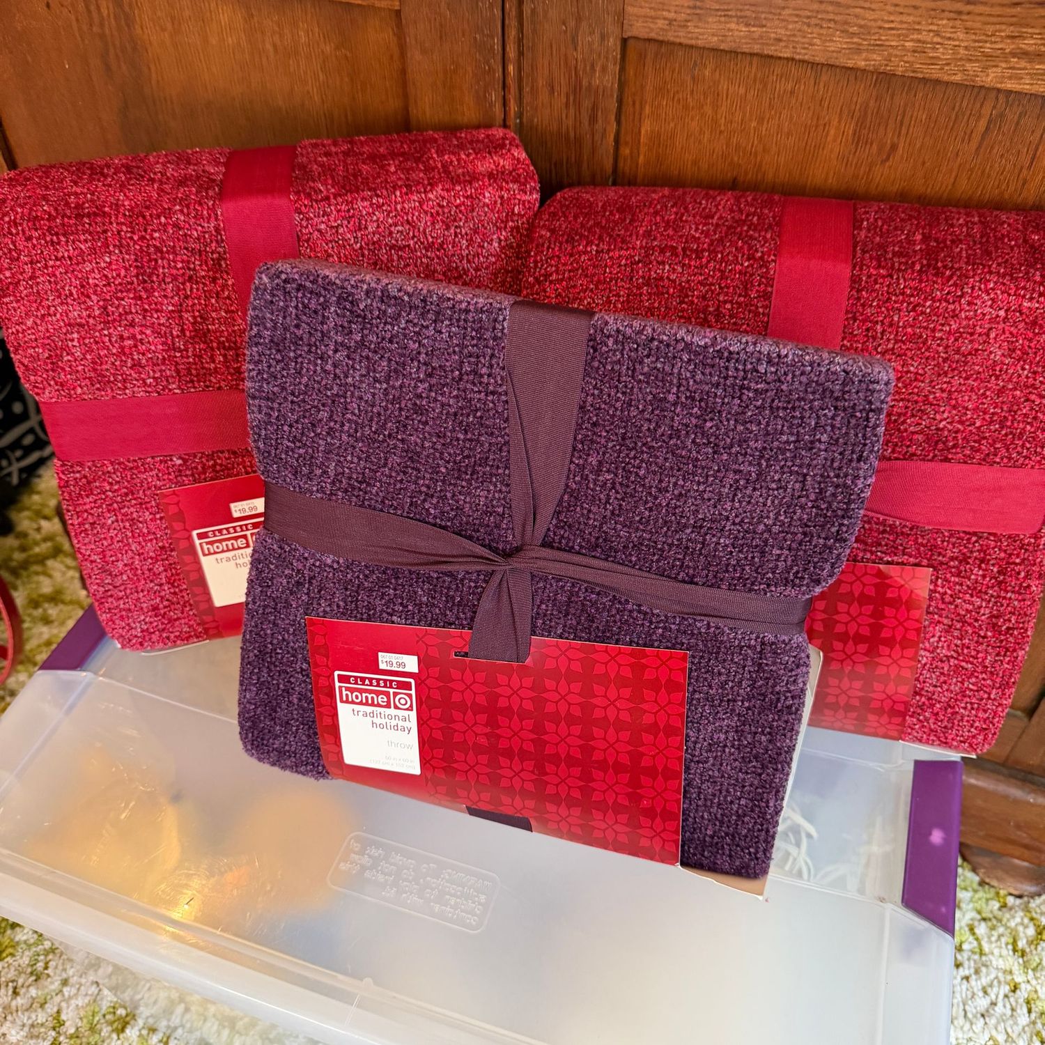 Classic Home soft throw blankets, 50 Classic Home soft throw blankets, 50" x 60", two cranberry, and one plum