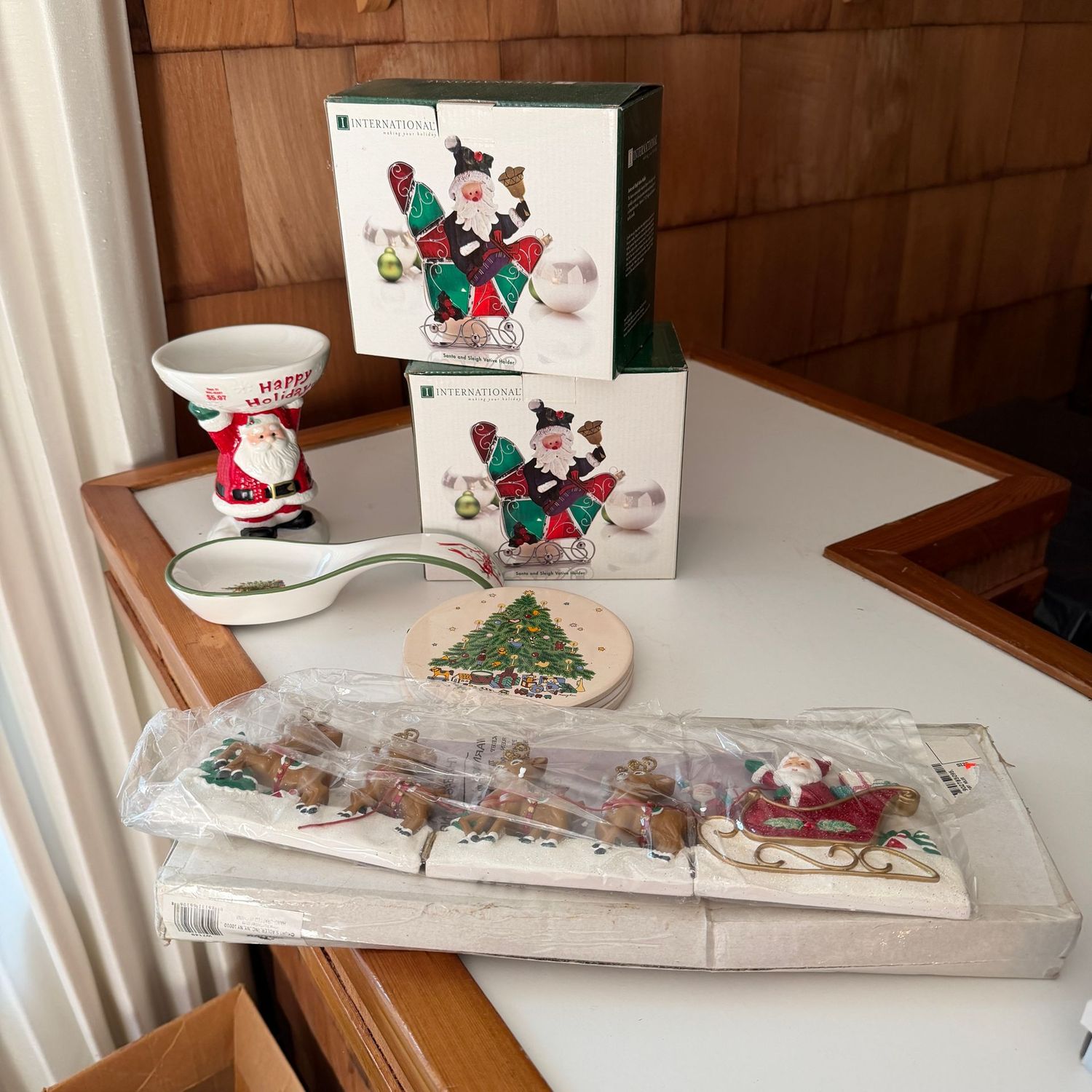 Christmas lot with Sleigh votive holders, spoonrest, small trivets, B0253, sleigh decoration Christmas lot with Sleigh votive holders, spoonrest, small trivets, B0253, sleigh decoration