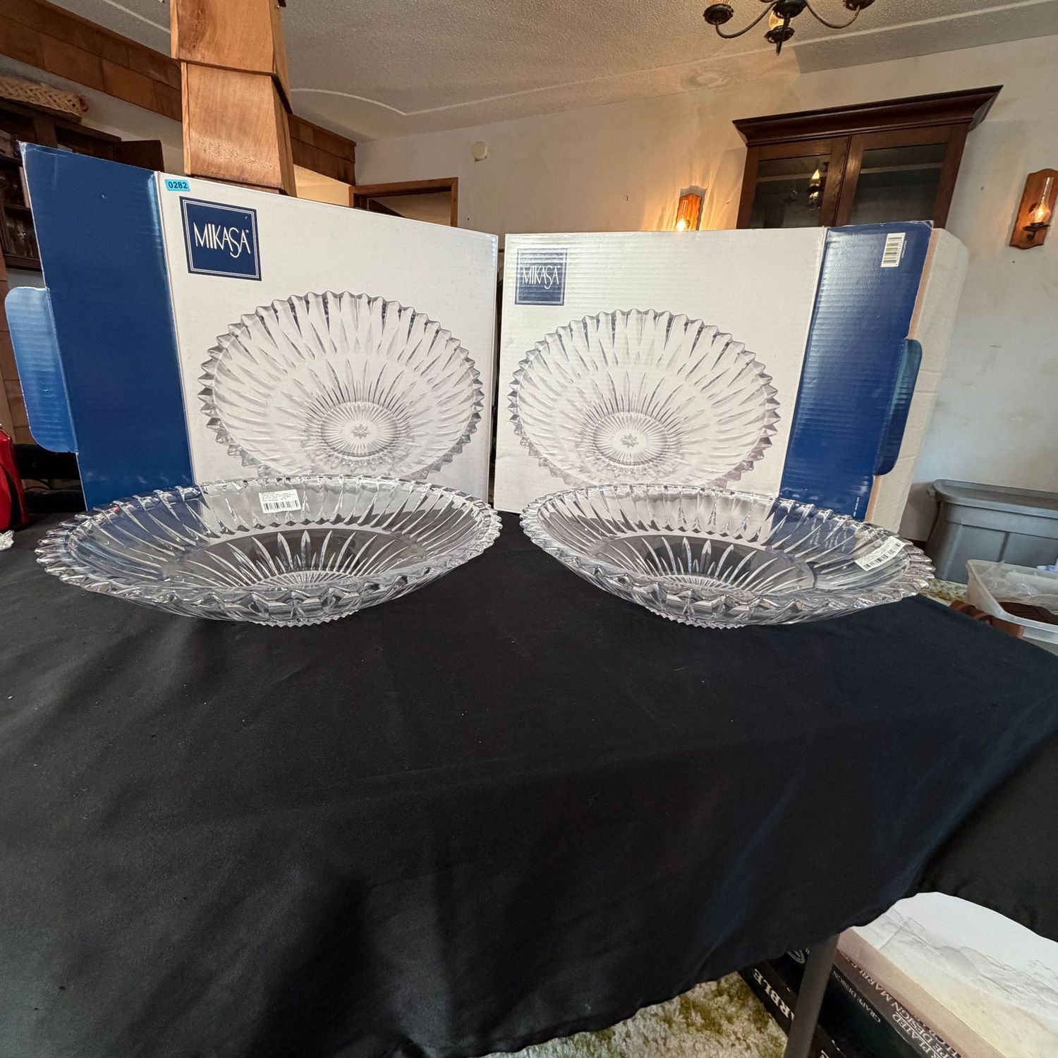 Pair of Mikasa Diamond Brilliance 14.75 Pair of Mikasa Diamond Brilliance 14.75" lead crystal centerpiece bowls in box, B0282