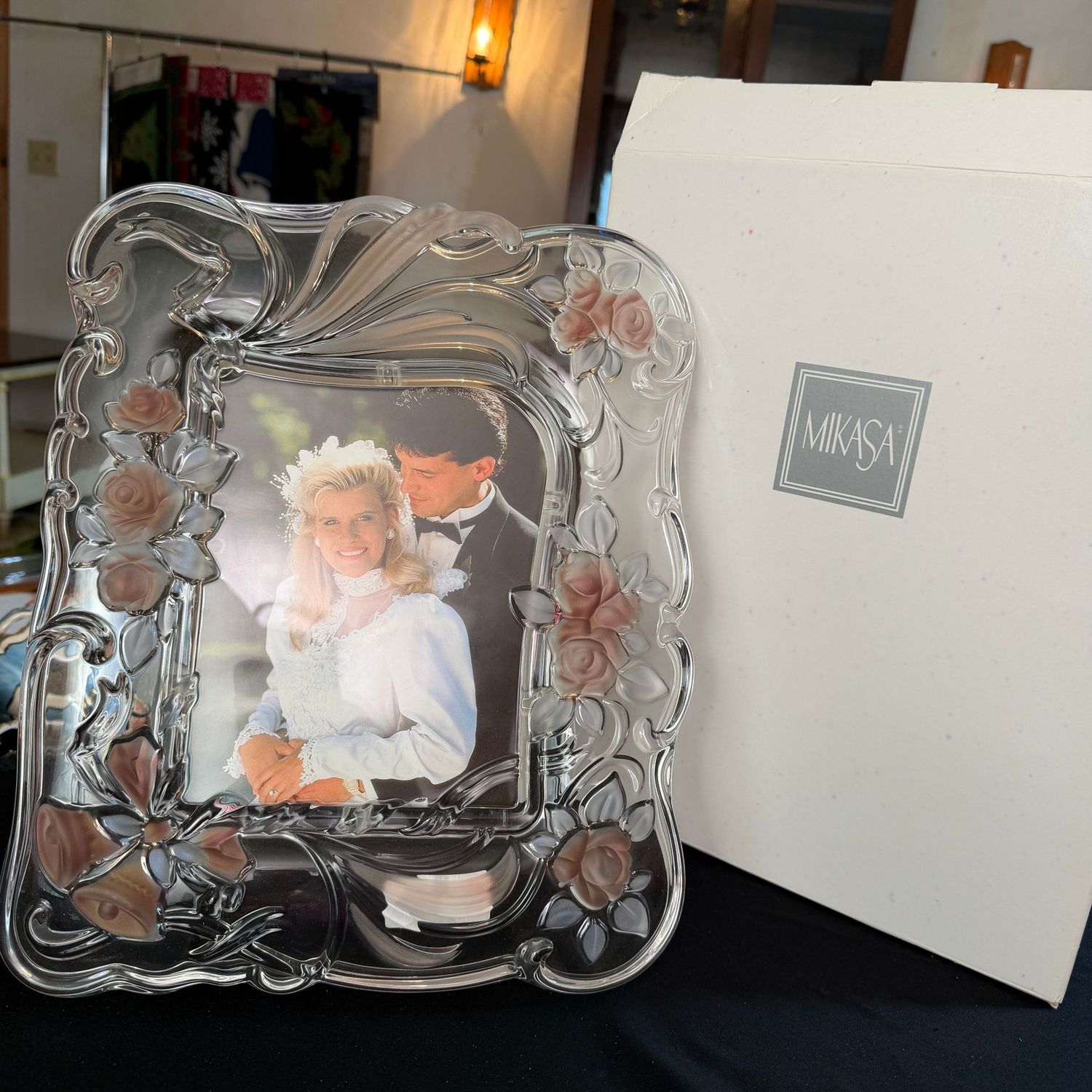 Large Mikasa frosted crystal Victorian Rose picture frame, fits 6x8 photo, B0284 Large Mikasa frosted crystal Victorian Rose picture frame, fits 6x8 photo, B0284