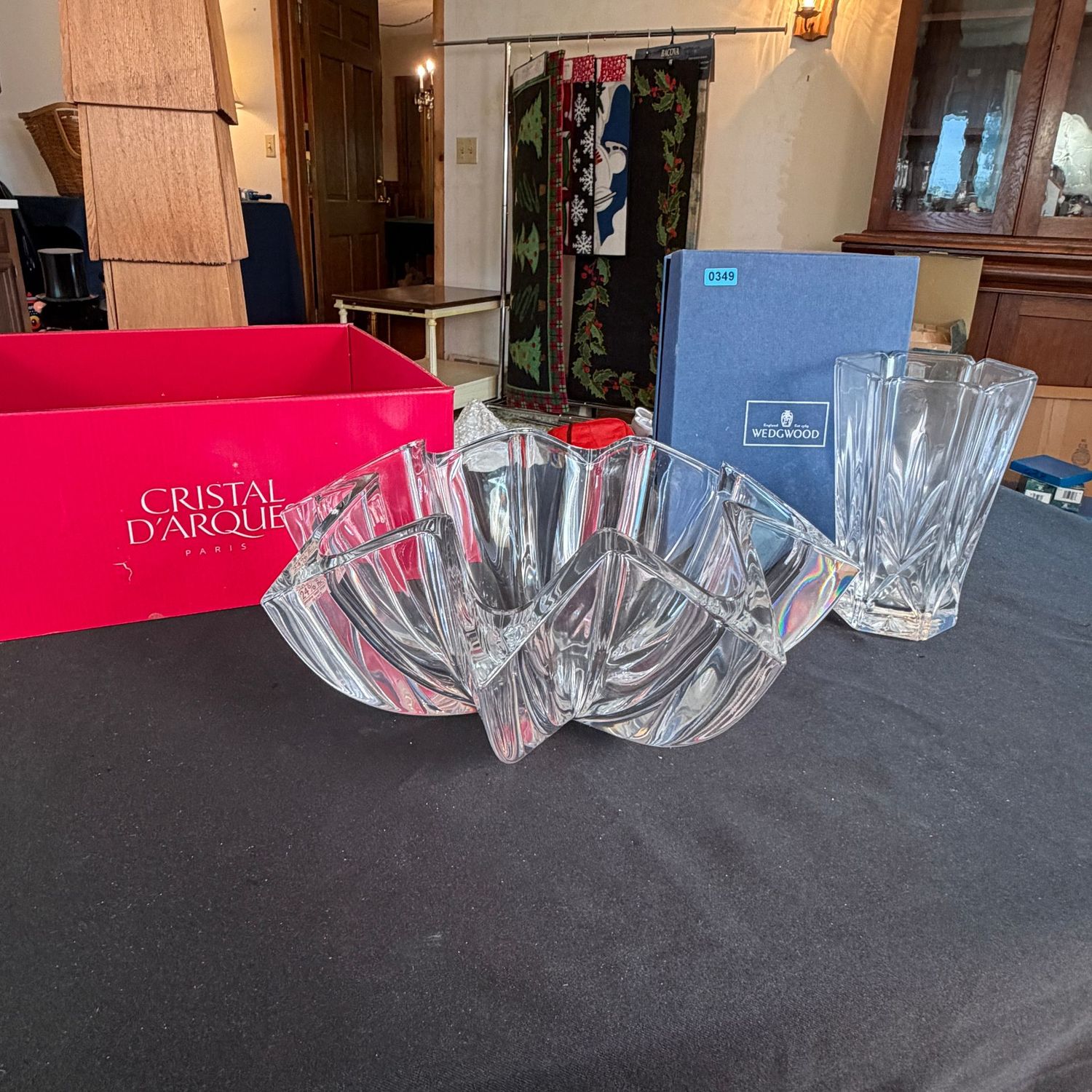 Wedgewood vase, and large Cristal D'Arques Gigogne 11.75 Wedgewood vase, and large Cristal D'Arques Gigogne 11.75" crystal bowl, B0349