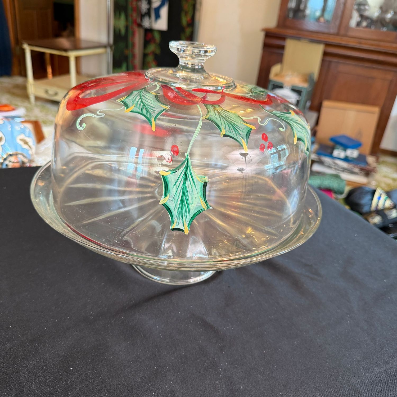 Cake stand 13 Cake stand 13"W, with hand-painted dome, B0348