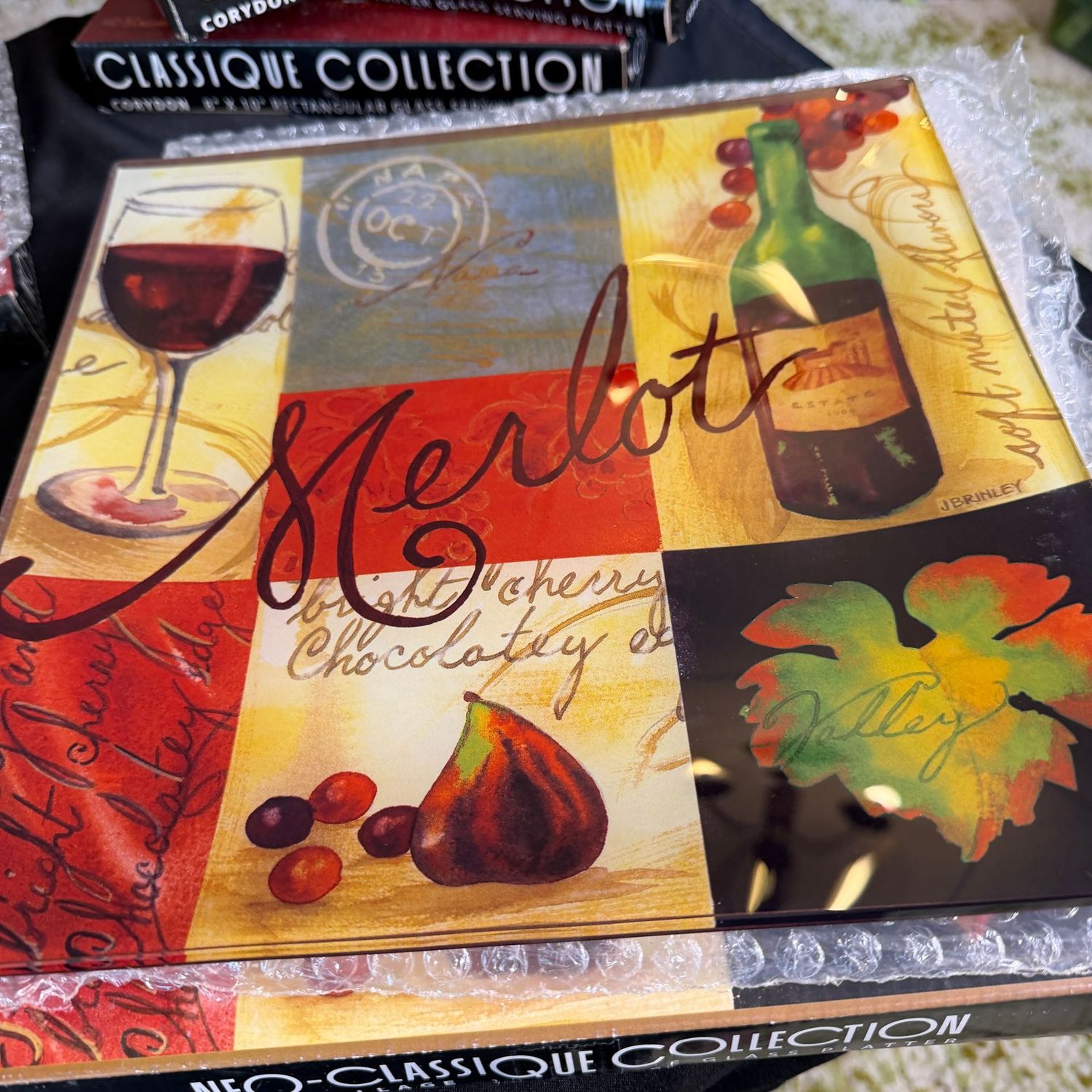 Decorative glass serving dishes, platters, with 2 Edouard, 3 Corydon, and 1 12 Decorative glass serving dishes, platters, with 2 Edouard, 3 Corydon, and 1 12" Merlot, B0352