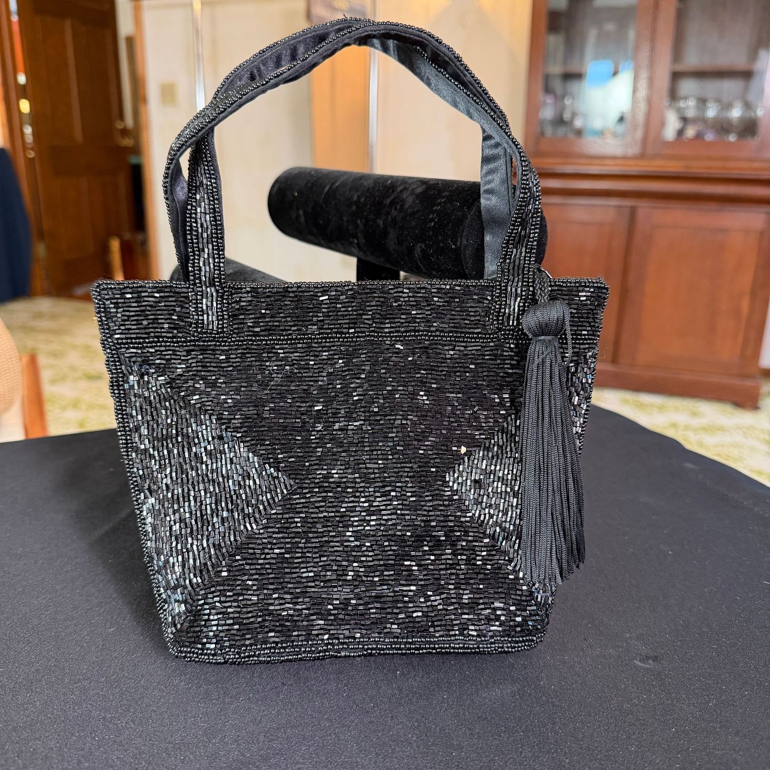 Black heavily beaded evening bag, purse, B0394 Black heavily beaded evening bag, purse, B0394