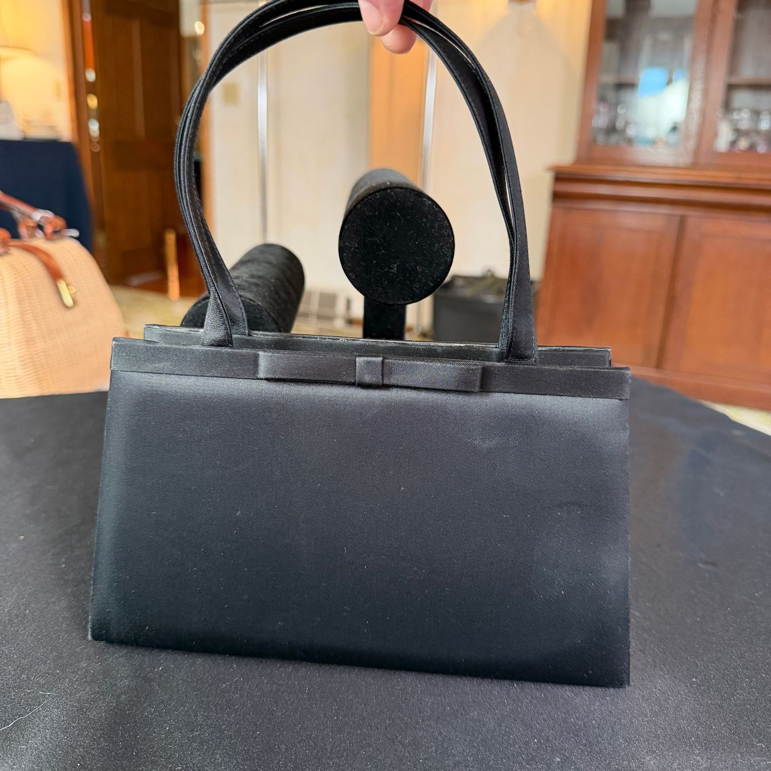Valerie Stevens black satin evening bag purse, B0407 Valerie Stevens black satin evening bag purse, B0407