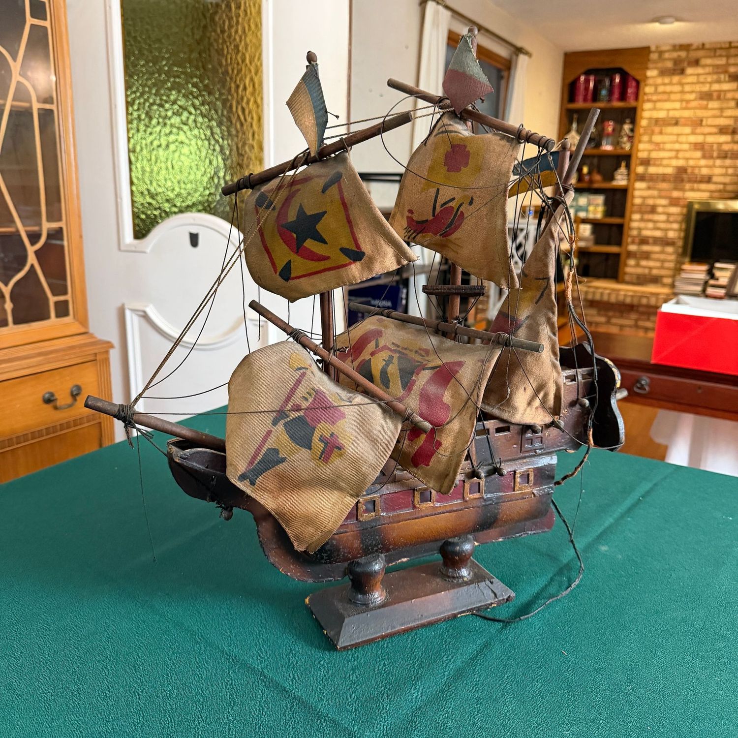 Vintage Mayflower wooden ship mantle light, needs some cleaning & new light kit, 20 Vintage Mayflower wooden ship mantle light, needs some cleaning & new light kit, 20"H x 20"L