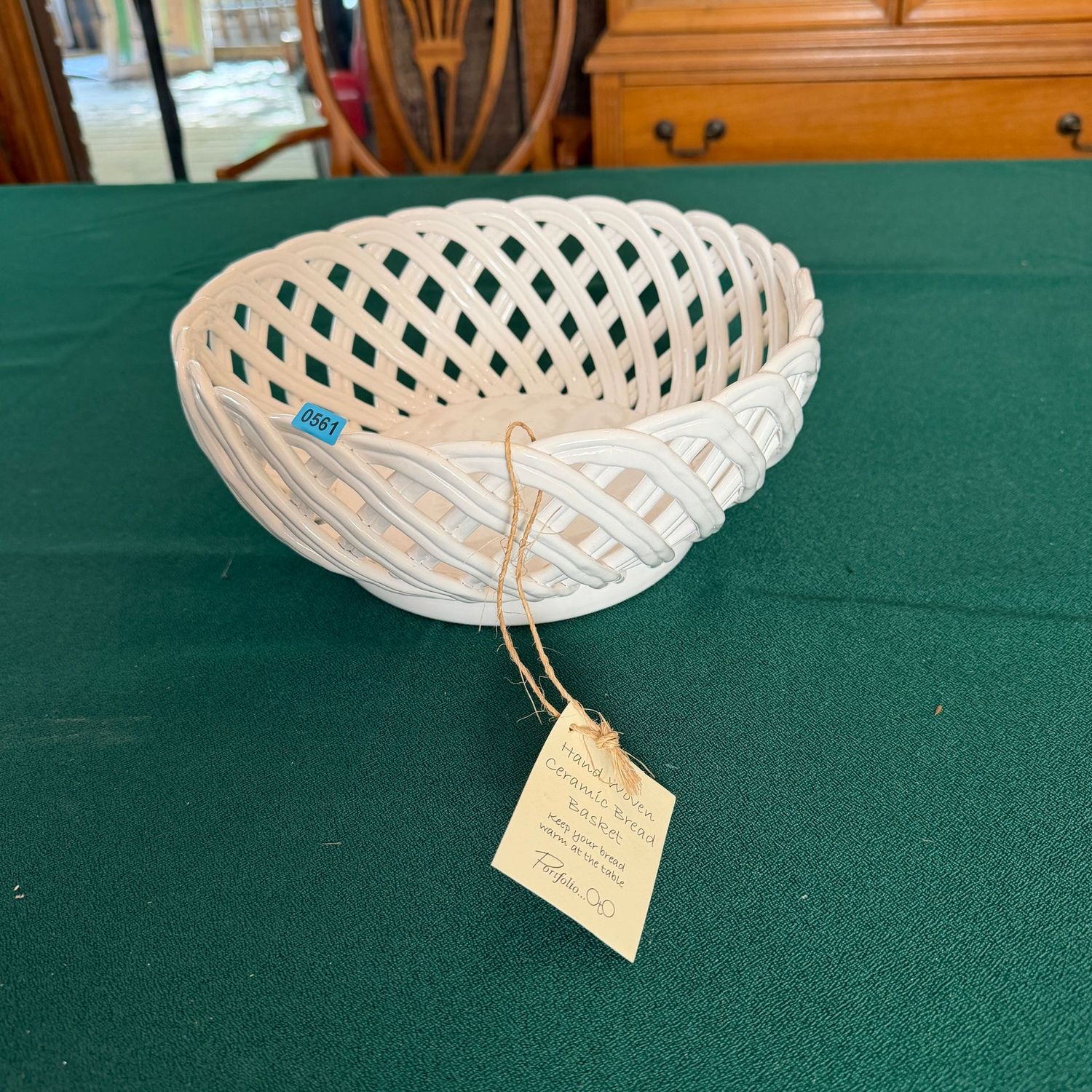 Hand-woven ceramic bread basket, 10 Hand-woven ceramic bread basket, 10"W, B0561