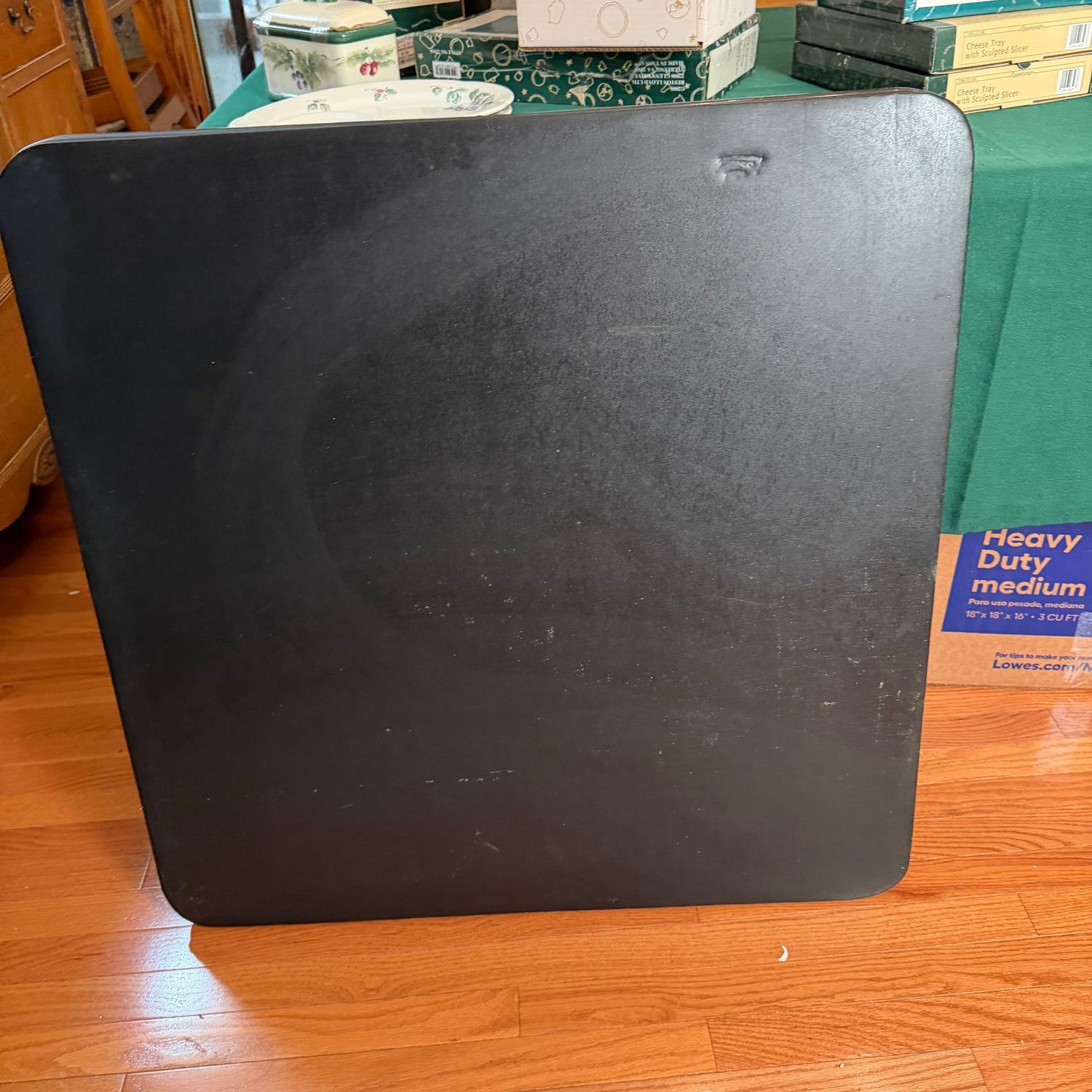 Black padded card table, minor wear, 33 Black padded card table, minor wear, 33"W