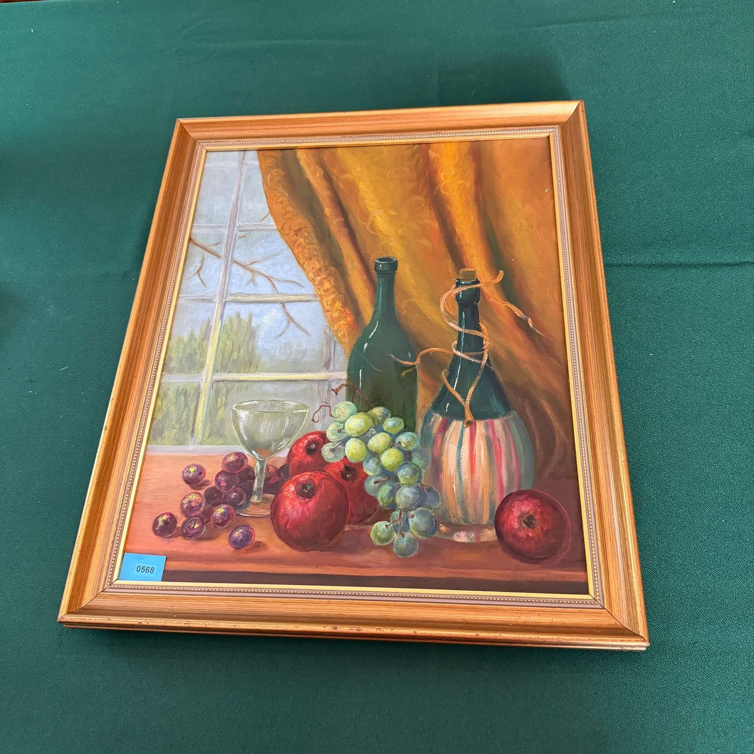 Original still life painting by Alberta Melton, fruit and wine, large frame, 22 Original still life painting by Alberta Melton, fruit and wine, large frame, 22" x 18". B0568
