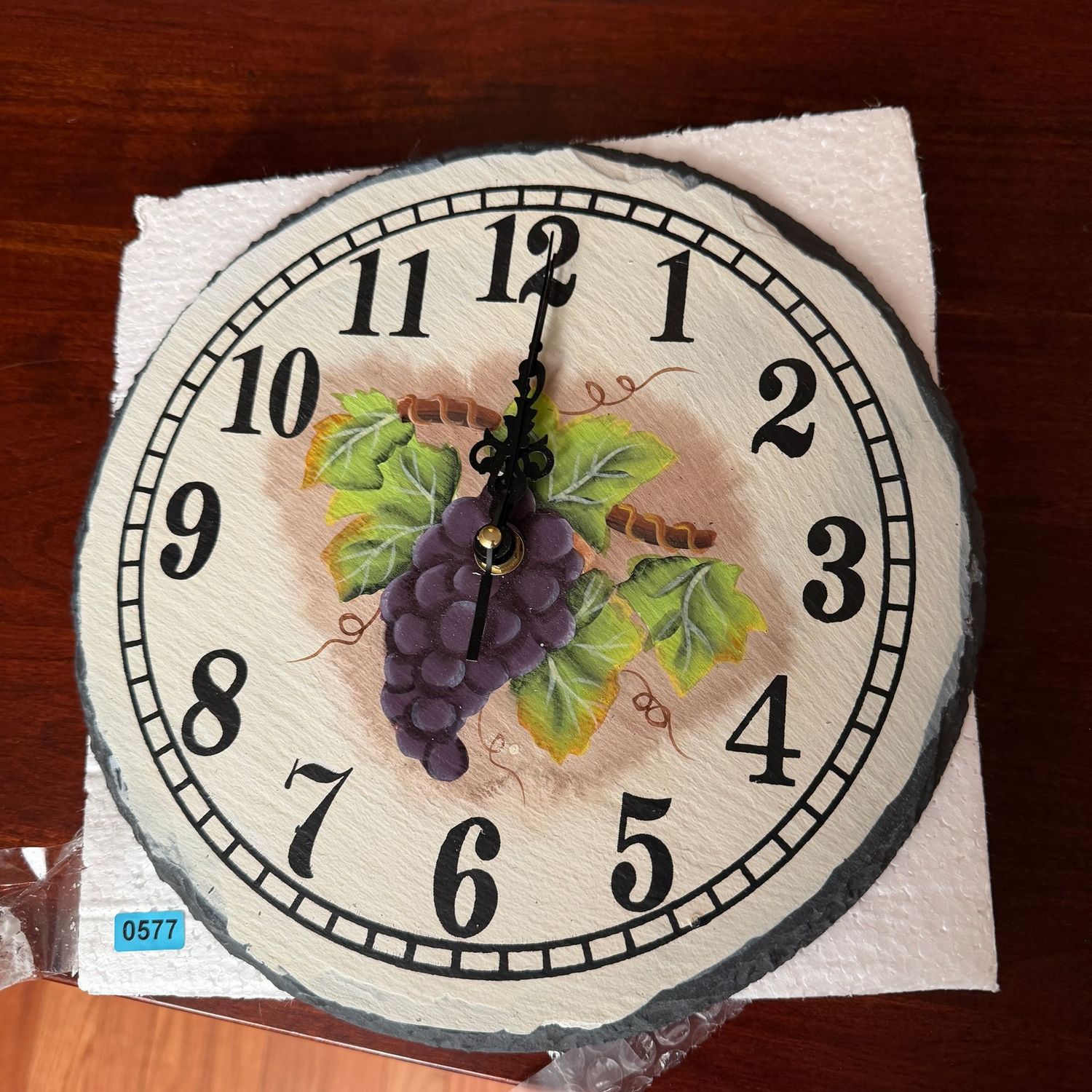 Pfaltzgraff grapes pattern slate battery-operated wall clock, 10 Pfaltzgraff grapes pattern slate battery-operated wall clock, 10"